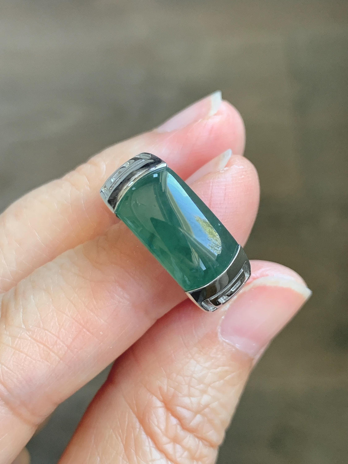 Certified Natural Grade A Guatemalan Icy Teal Green Marbled Jade Jadeite Saddle Ring Sterling Silver Size 6.75 US 9.34g 天然冰危蓝绿飘花翡翠马鞍戒指 1017