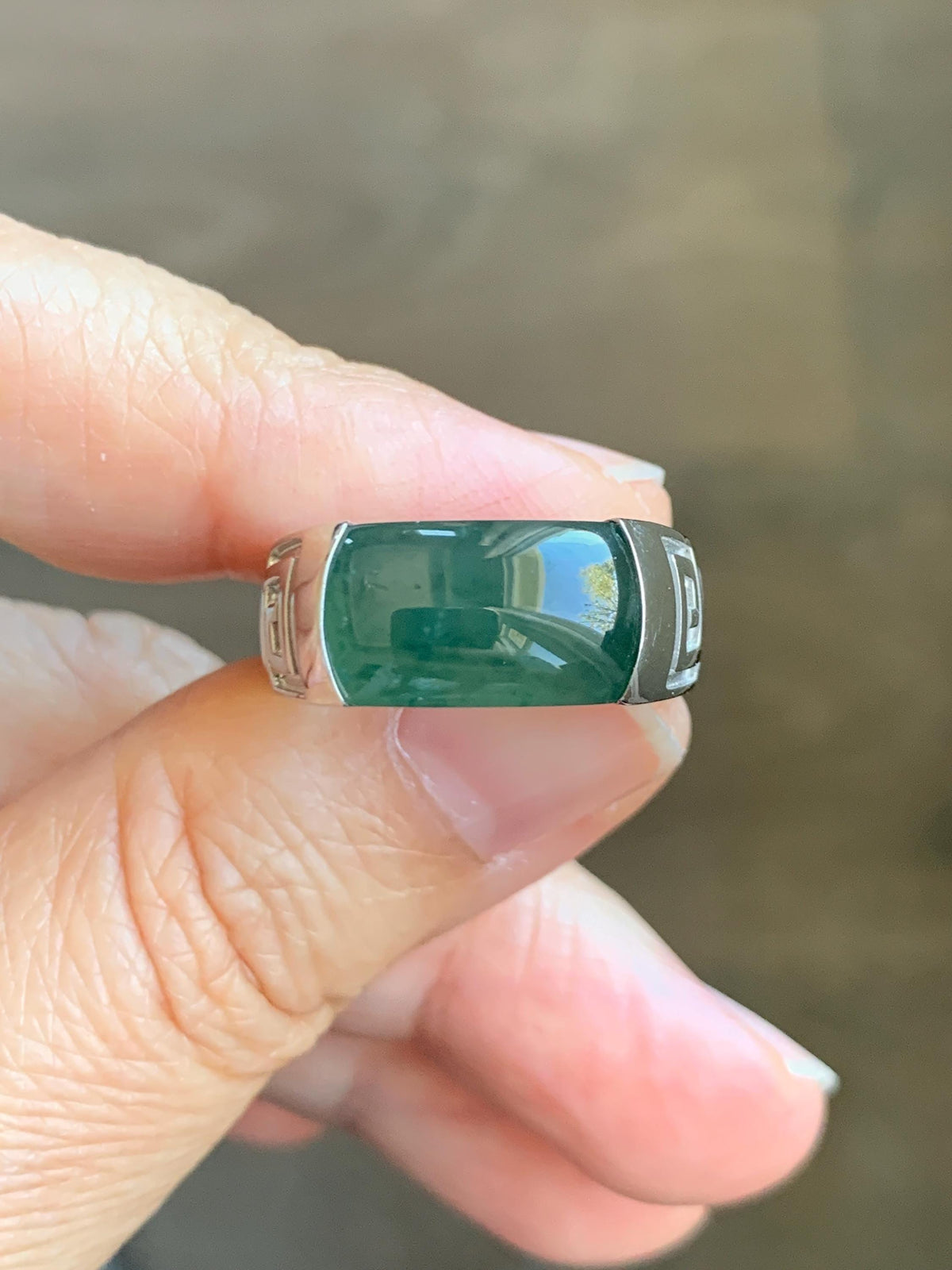 Certified Natural Grade A Guatemalan Icy Teal Green Marbled Jade Jadeite Saddle Ring Sterling Silver Size 6.75 US 9.34g 天然冰危蓝绿飘花翡翠马鞍戒指 1017