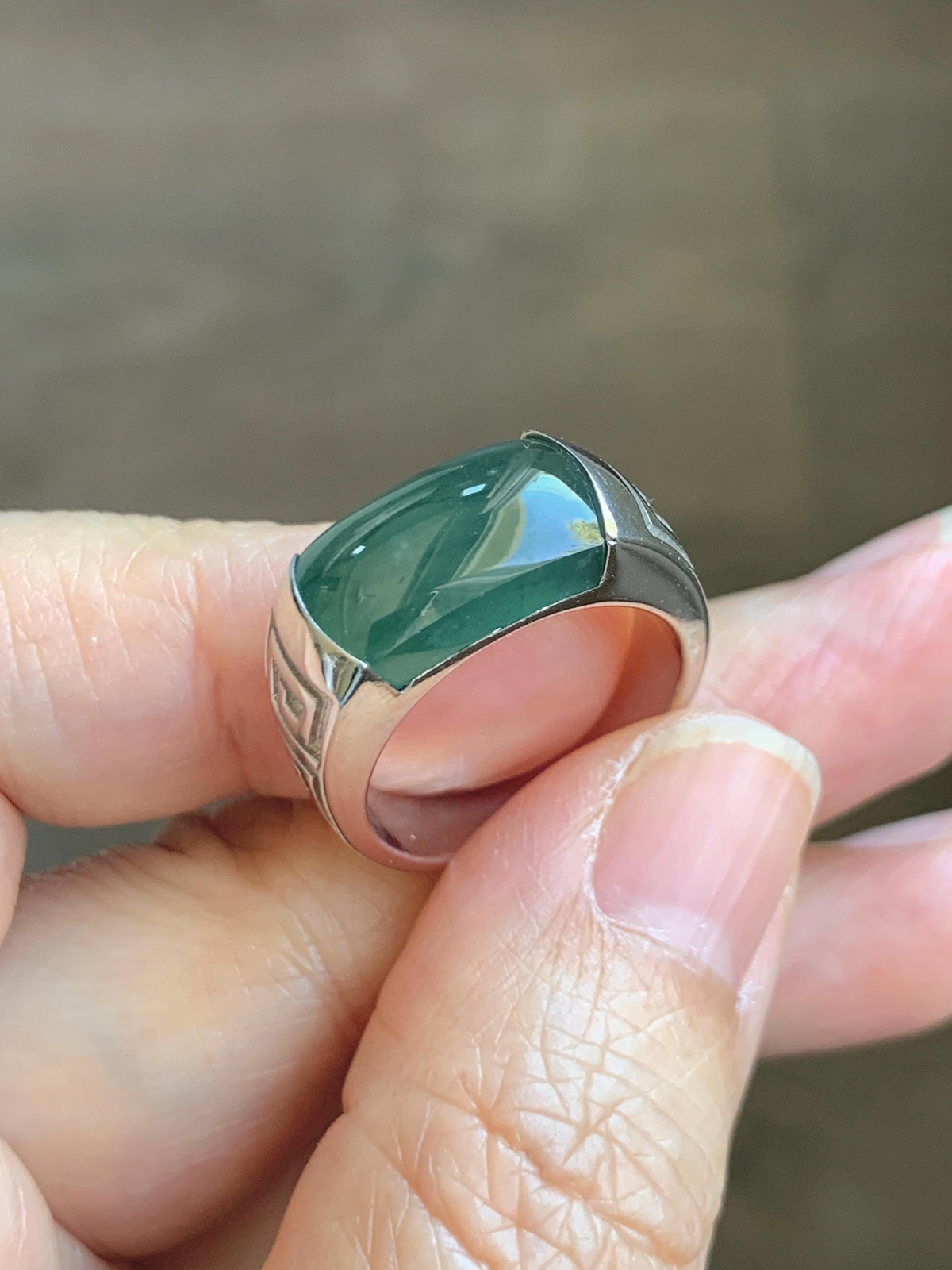 Certified Natural Grade A Guatemalan Icy Teal Green Marbled Jade Jadeite Saddle Ring Sterling Silver Size 6.75 US 9.34g 天然冰危蓝绿飘花翡翠马鞍戒指 1017