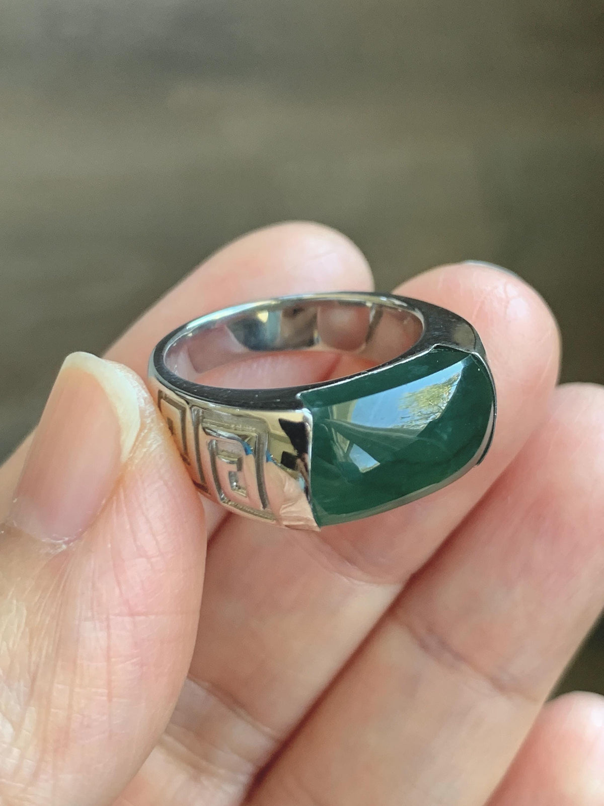 Certified Natural Grade A Guatemalan Icy Teal Green Marbled Jade Jadeite Saddle Ring Sterling Silver Size 6.75 US 9.34g 天然冰危蓝绿飘花翡翠马鞍戒指 1017