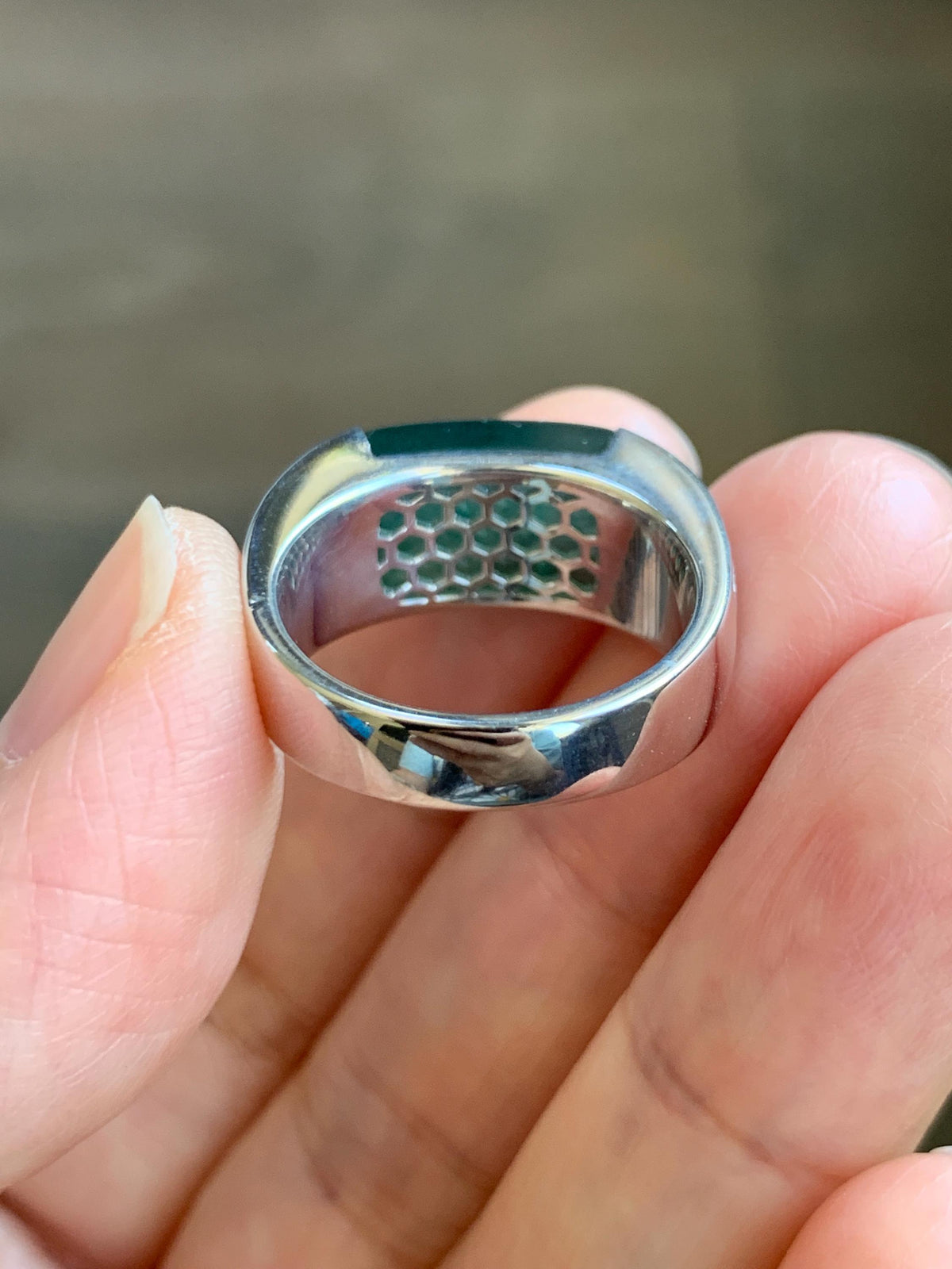 Certified Natural Grade A Guatemalan Icy Teal Green Marbled Jade Jadeite Saddle Ring Sterling Silver Size 6.75 US 9.34g 天然冰危蓝绿飘花翡翠马鞍戒指 1017