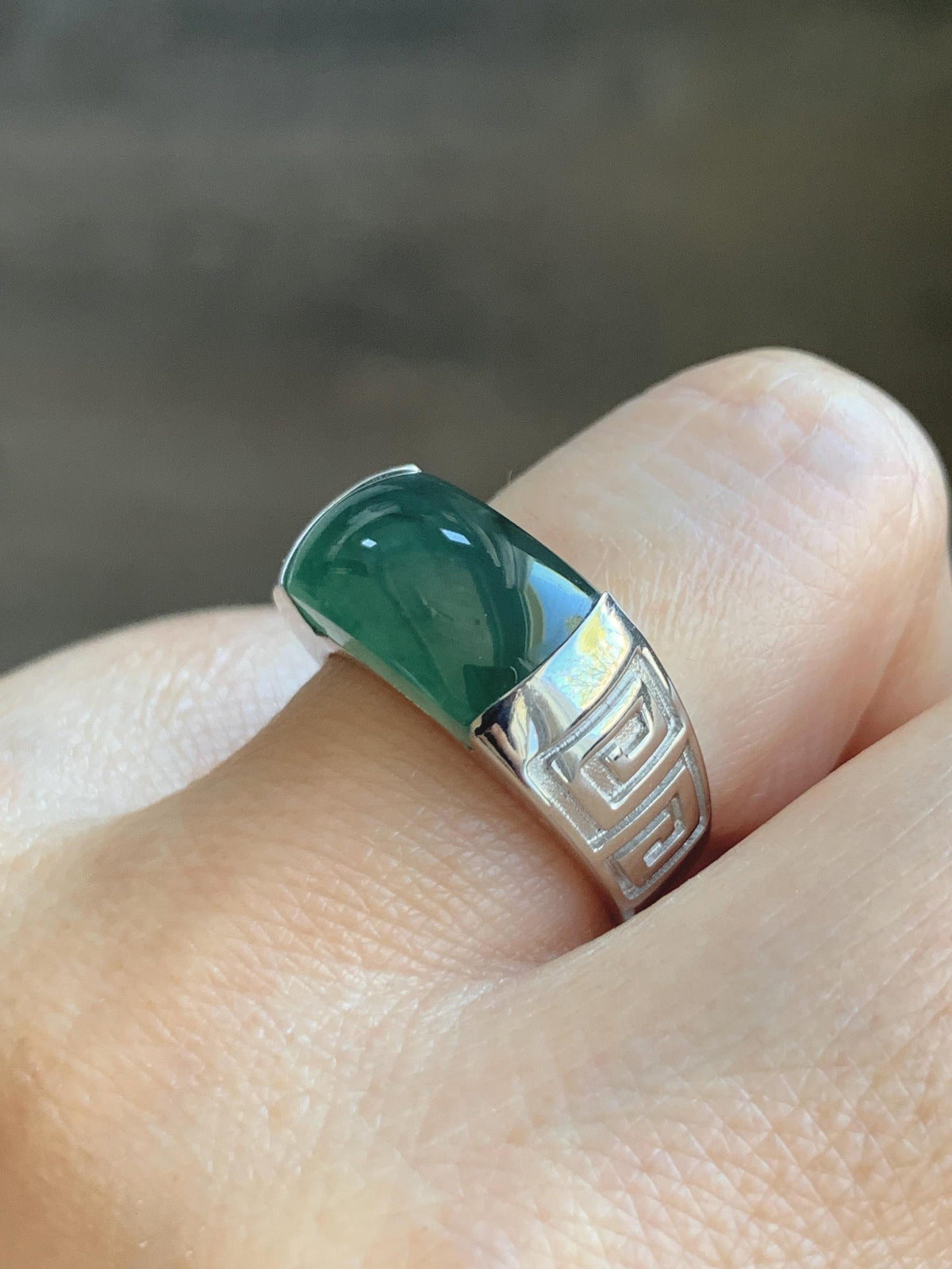 Certified Natural Grade A Guatemalan Icy Teal Green Marbled Jade Jadeite Saddle Ring Sterling Silver Size 6.75 US 9.34g 天然冰危蓝绿飘花翡翠马鞍戒指 1017