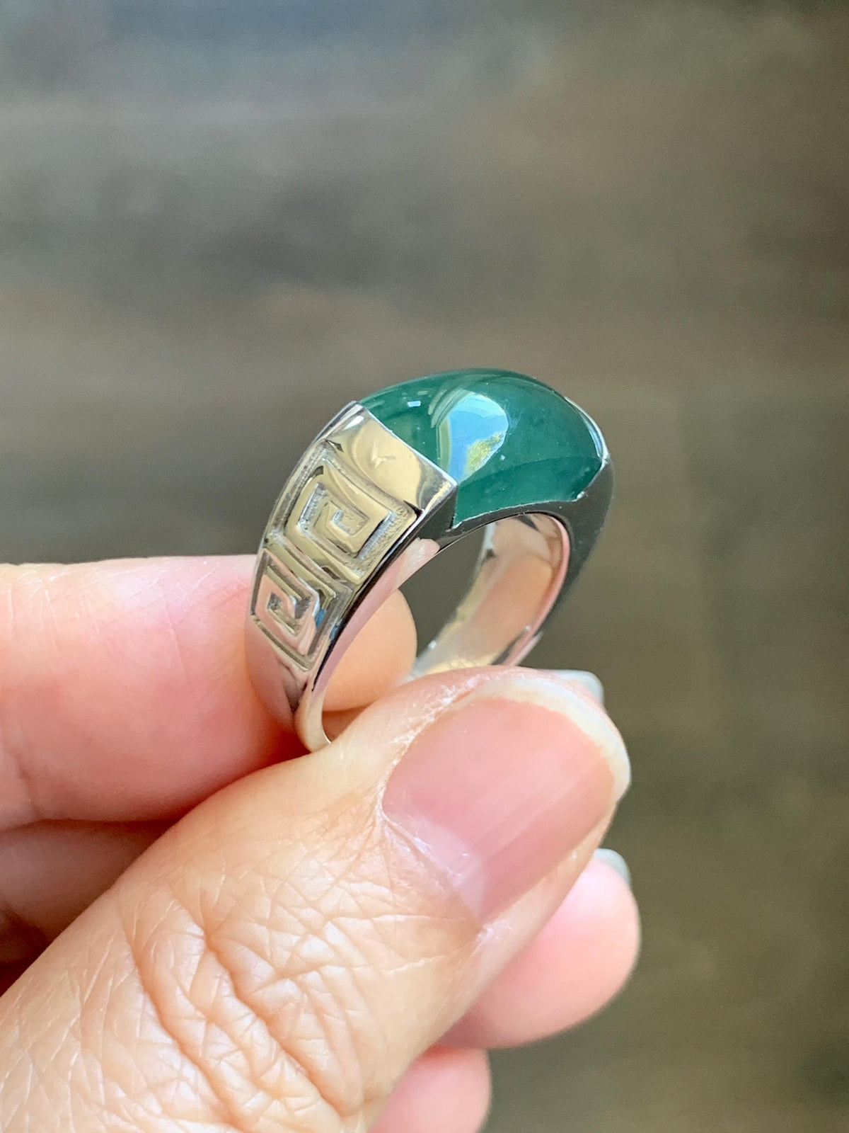 Certified Natural Grade A Guatemalan Icy Teal Green Marbled Jade Jadeite Saddle Ring Sterling Silver Size 6.75 US 9.34g 天然冰危蓝绿飘花翡翠马鞍戒指 1017