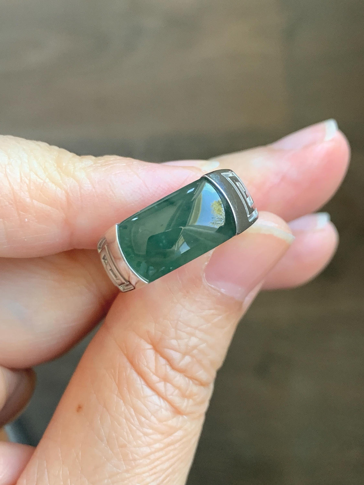 Certified Natural Grade A Guatemalan Icy Teal Green Marbled Jade Jadeite Saddle Ring Sterling Silver Size 6.75 US 9.34g 天然冰危蓝绿飘花翡翠马鞍戒指 1017
