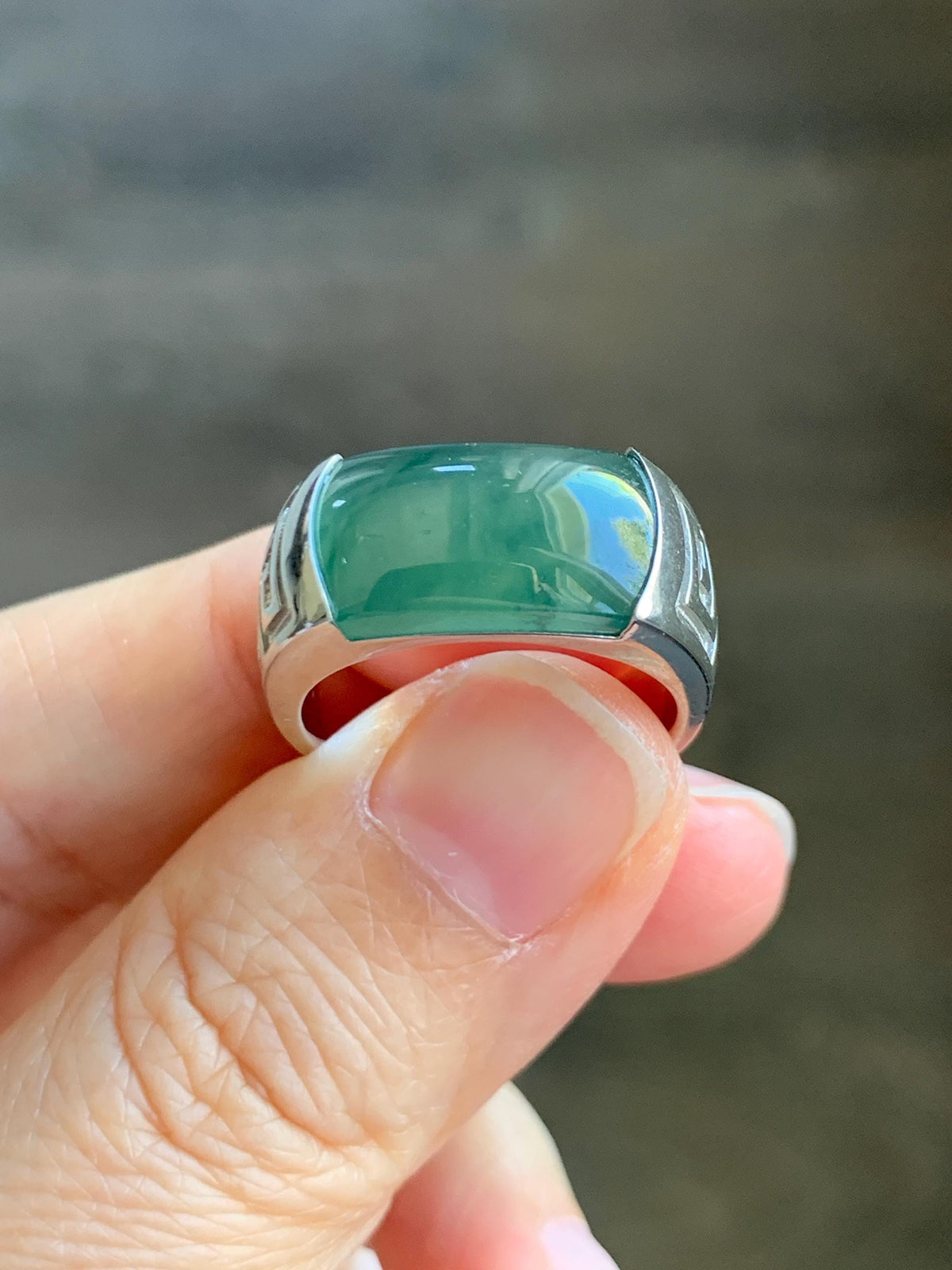 Certified Natural Grade A Guatemalan Icy Teal Green Marbled Jade Jadeite Saddle Ring Sterling Silver Size 7.75 US 9.99g天然冰危蓝绿飘花翡翠马鞍戒指 1025