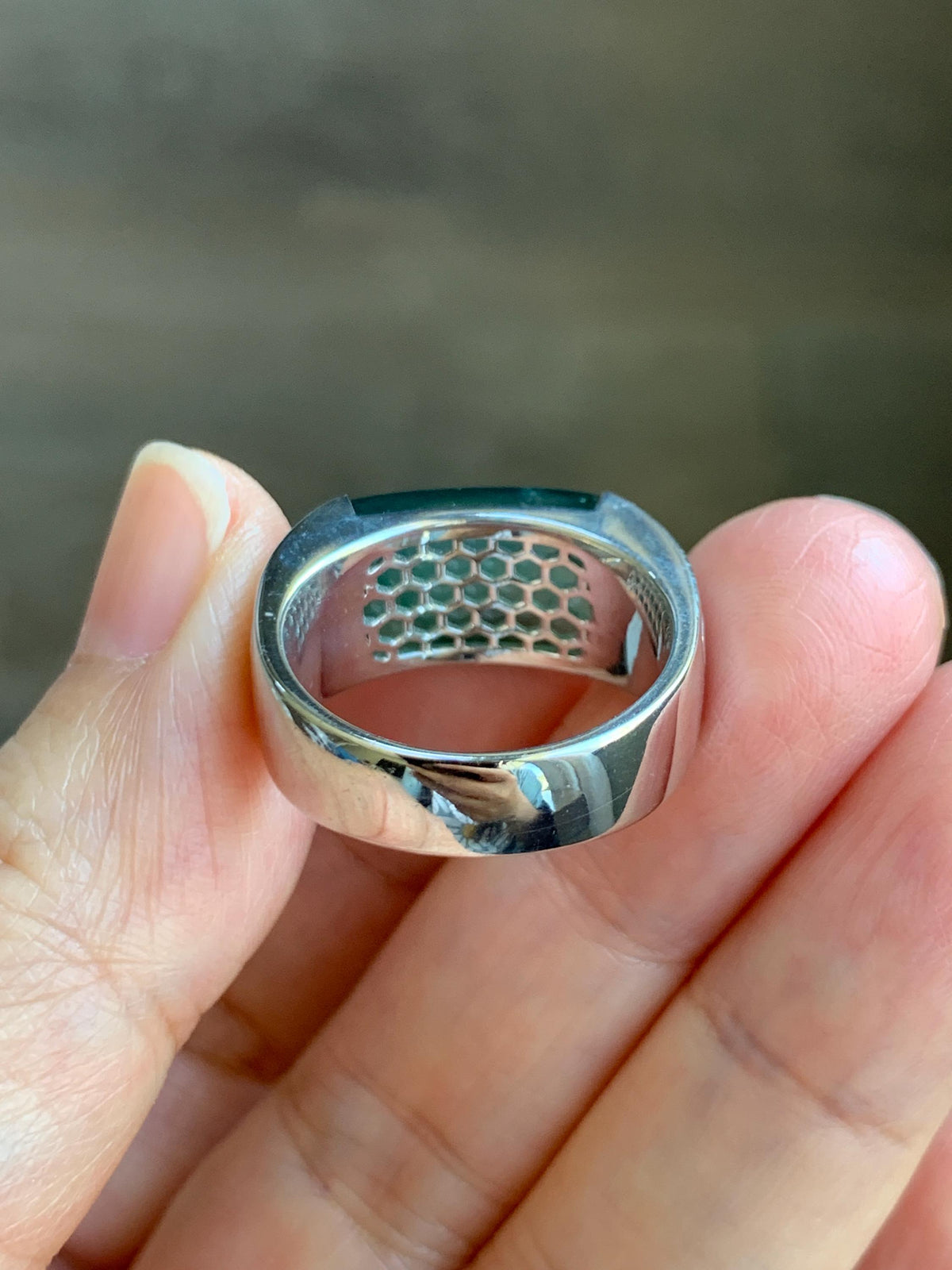 Certified Natural Grade A Guatemalan Icy Teal Green Marbled Jade Jadeite Saddle Ring Sterling Silver Size 7.75 US 9.99g天然冰危蓝绿飘花翡翠马鞍戒指 1025