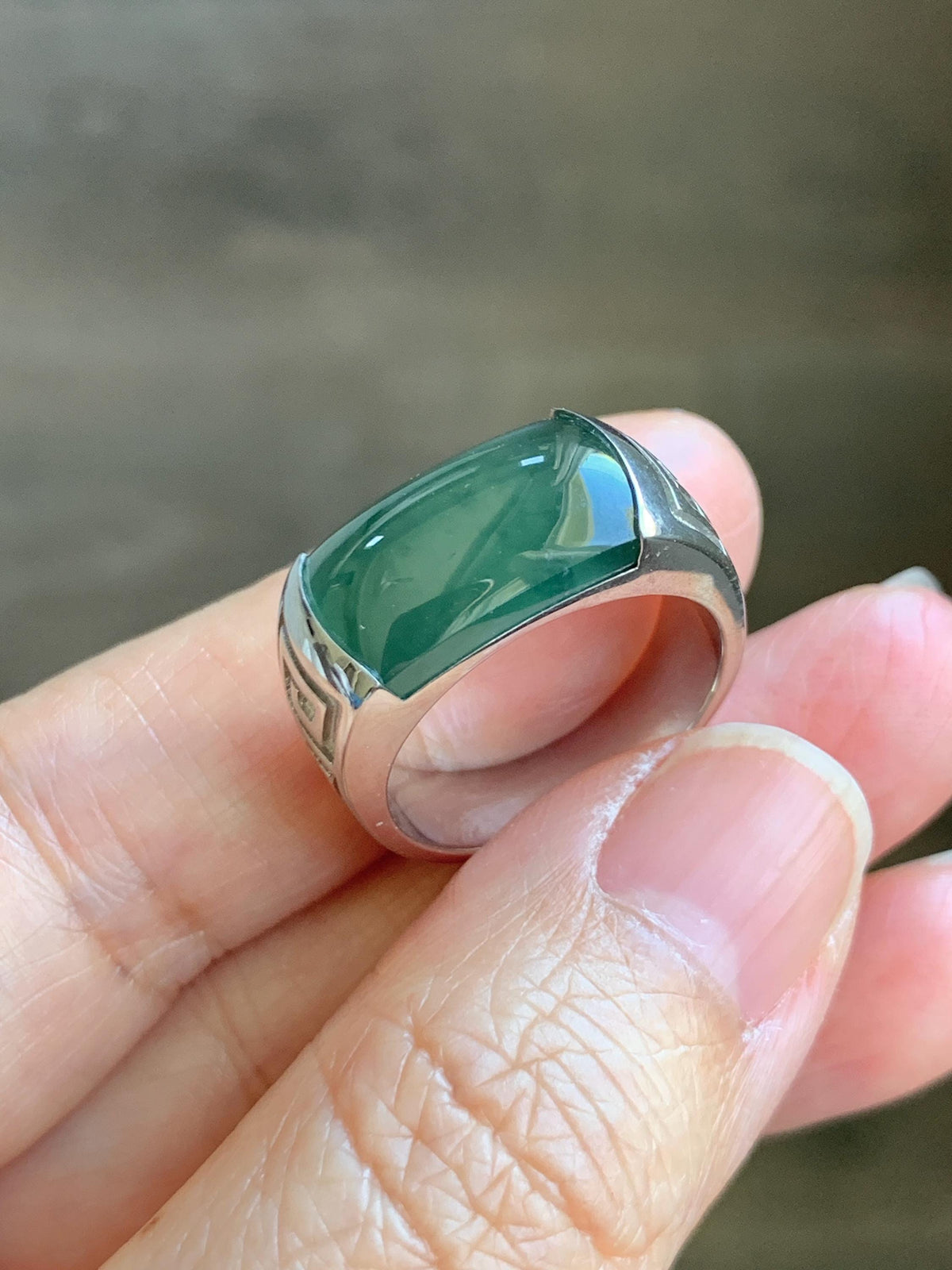 Certified Natural Grade A Guatemalan Icy Teal Green Marbled Jade Jadeite Saddle Ring Sterling Silver Size 7.75 US 9.99g天然冰危蓝绿飘花翡翠马鞍戒指 1025