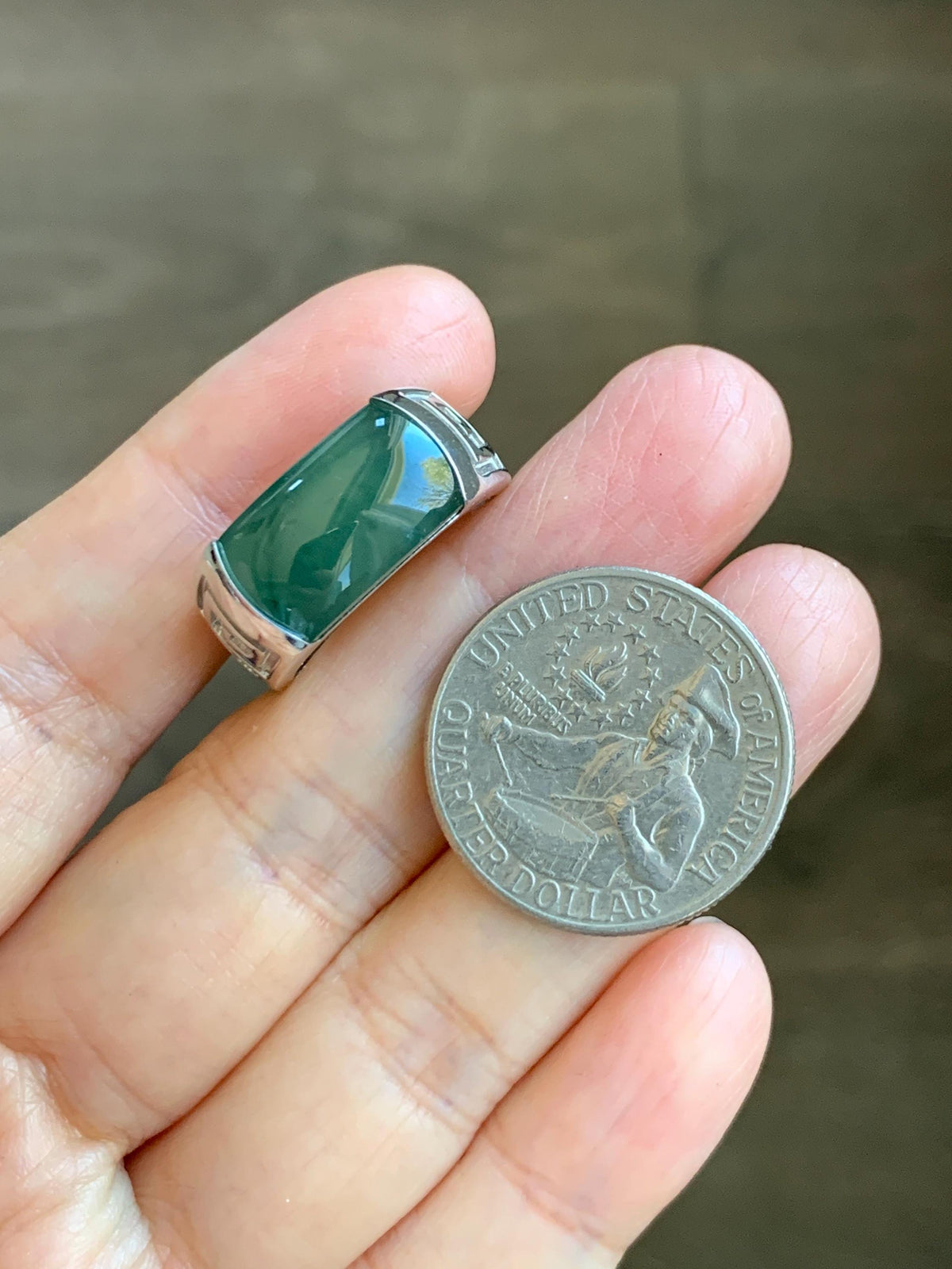 Certified Natural Grade A Guatemalan Icy Teal Green Marbled Jade Jadeite Saddle Ring Sterling Silver Size 7.75 US 9.99g天然冰危蓝绿飘花翡翠马鞍戒指 1025