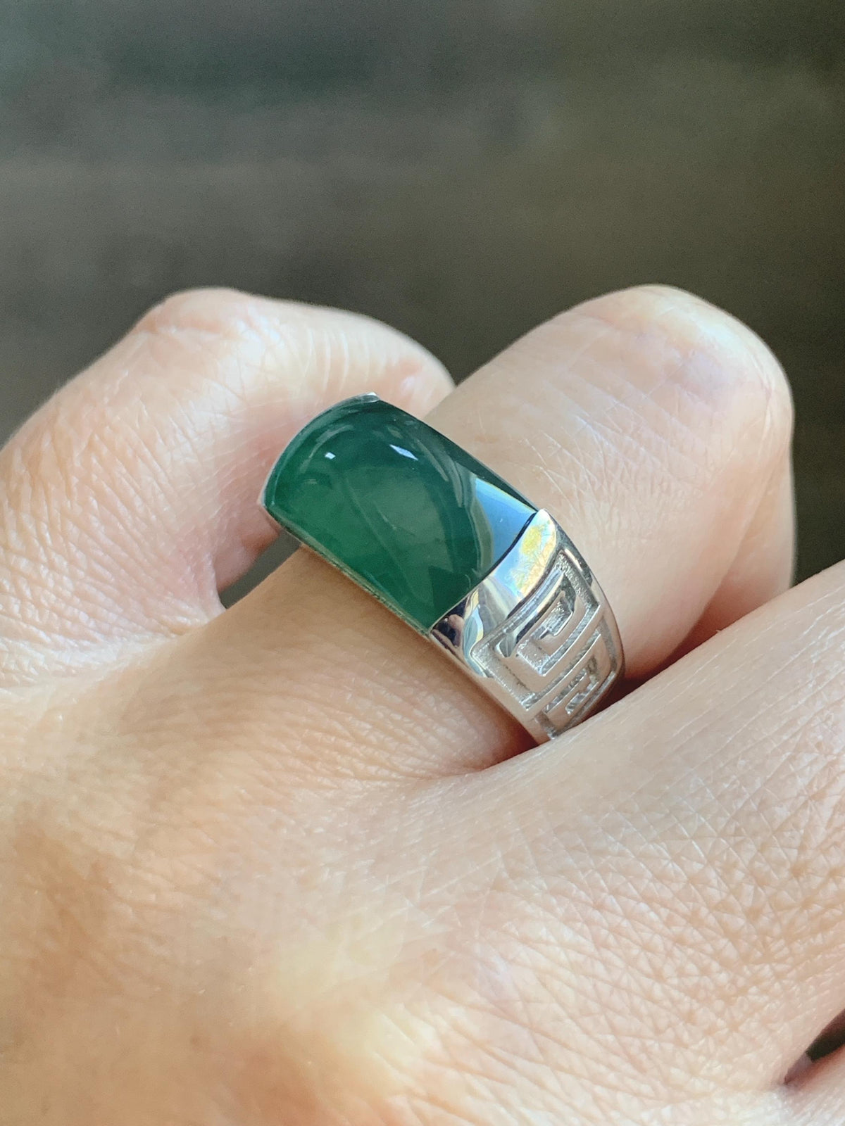 Certified Natural Grade A Guatemalan Icy Teal Green Marbled Jade Jadeite Saddle Ring Sterling Silver Size 7.75 US 9.99g天然冰危蓝绿飘花翡翠马鞍戒指 1025