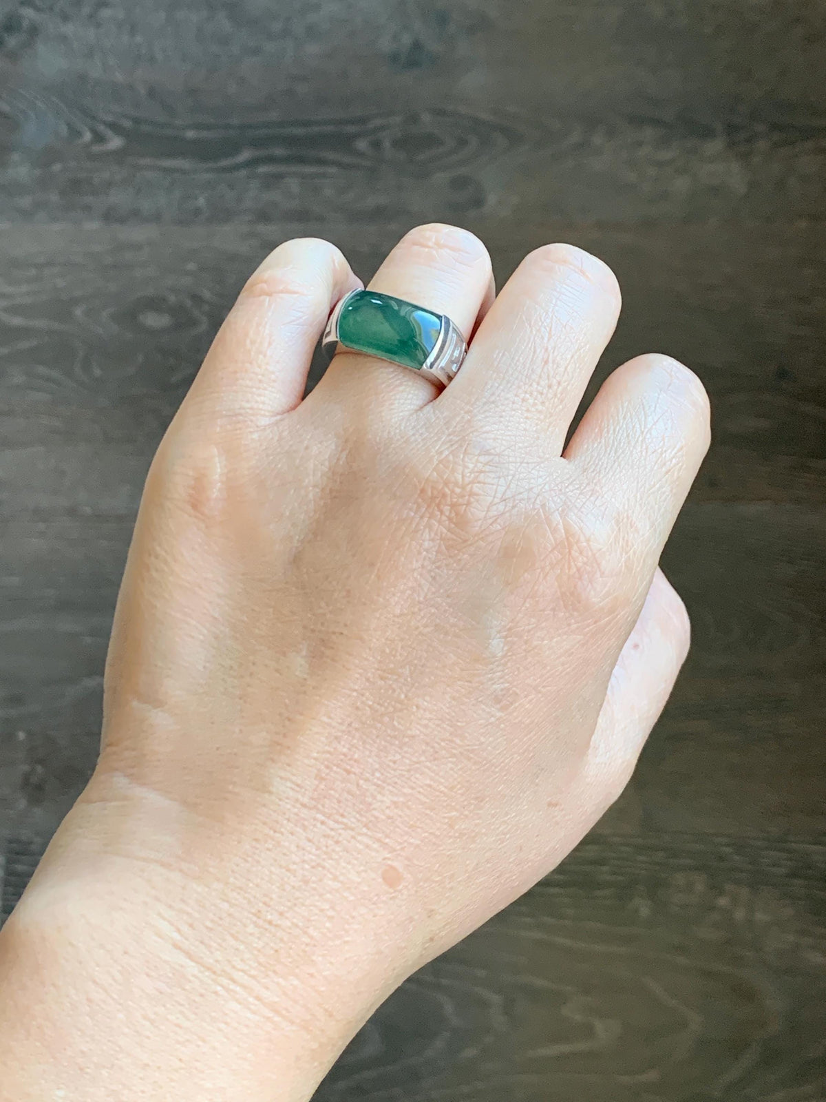 Certified Natural Grade A Guatemalan Icy Teal Green Marbled Jade Jadeite Saddle Ring Sterling Silver Size 7.75 US 9.99g天然冰危蓝绿飘花翡翠马鞍戒指 1025