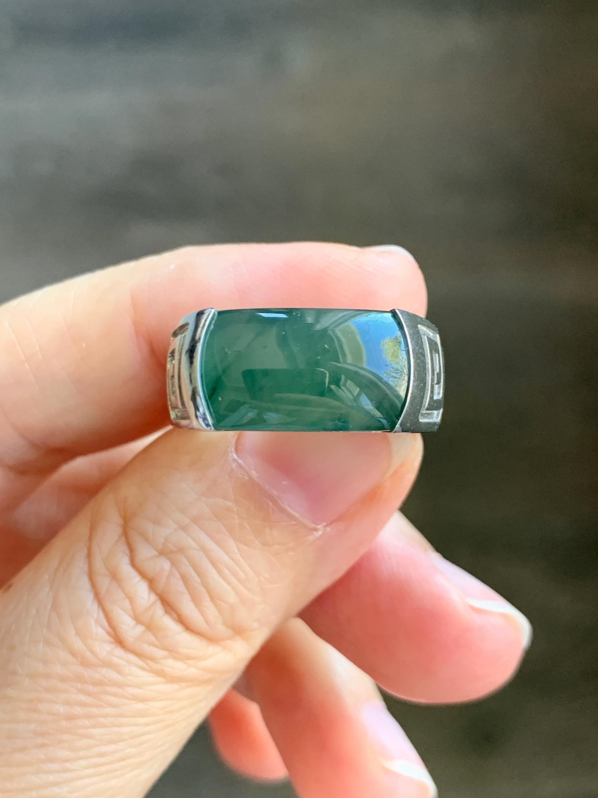 Certified Natural Grade A Guatemalan Icy Teal Green Marbled Jade Jadeite Saddle Ring Sterling Silver Size 7.75 US 9.99g天然冰危蓝绿飘花翡翠马鞍戒指 1025
