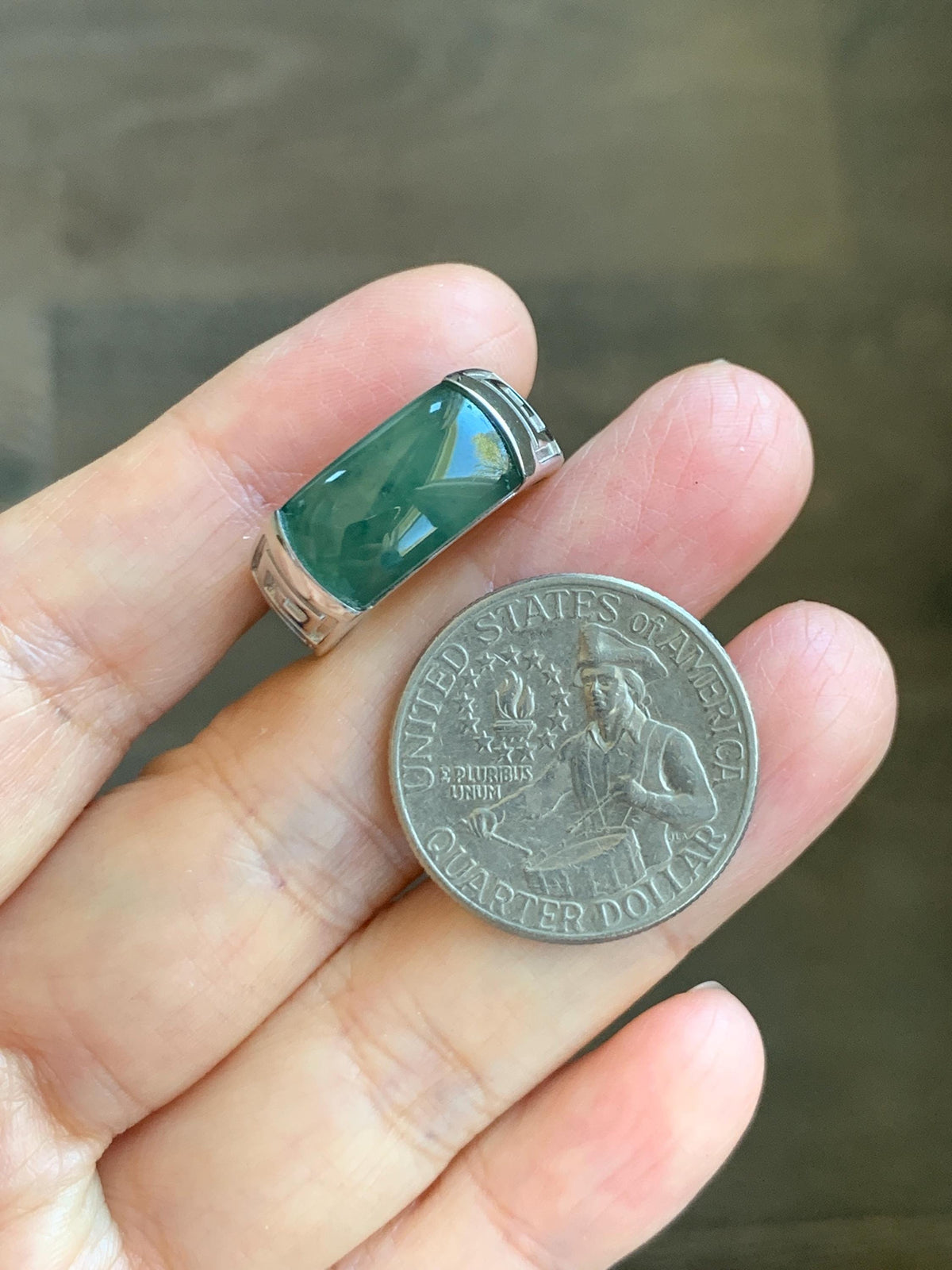 Certified Natural Grade A Guatemalan Icy Teal Green Marbled Jade Jadeite Saddle Ring Sterling Silver Size 7 US 9.31g 天然冰危蓝绿飘花翡翠马鞍戒指 1026