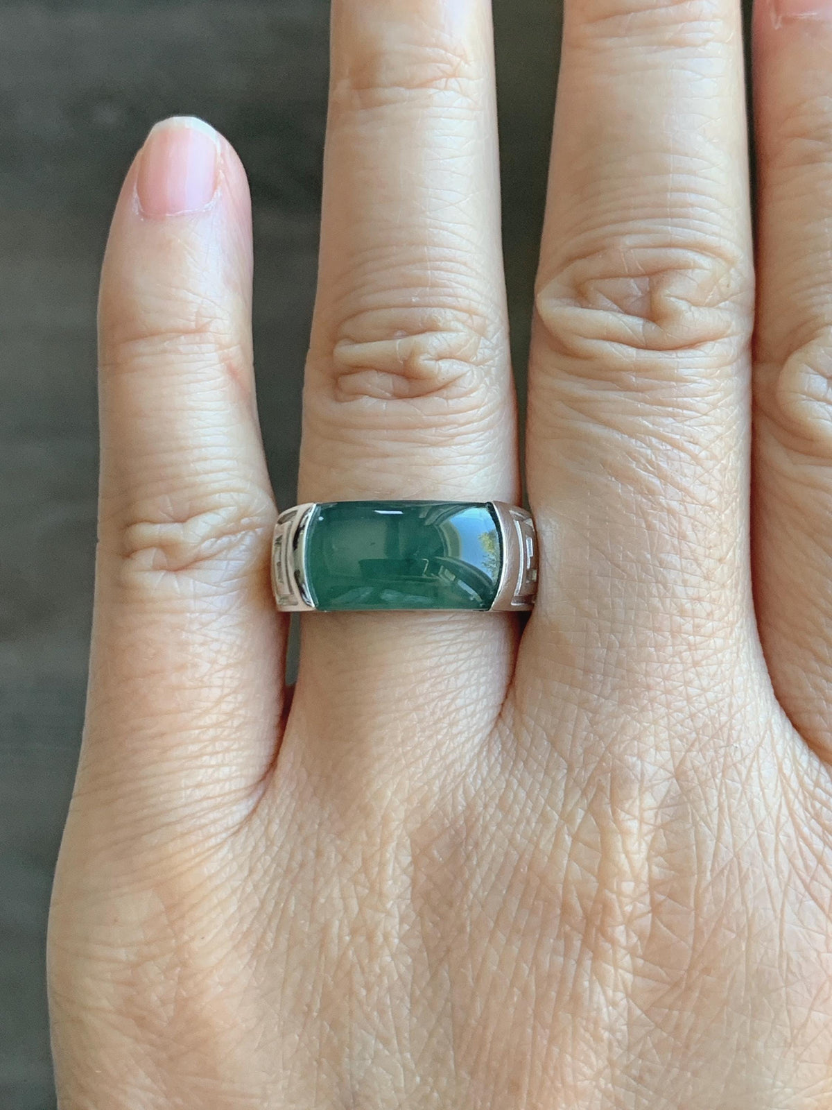 Certified Natural Grade A Guatemalan Icy Teal Green Marbled Jade Jadeite Saddle Ring Sterling Silver Size 7 US 9.31g 天然冰危蓝绿飘花翡翠马鞍戒指 1026