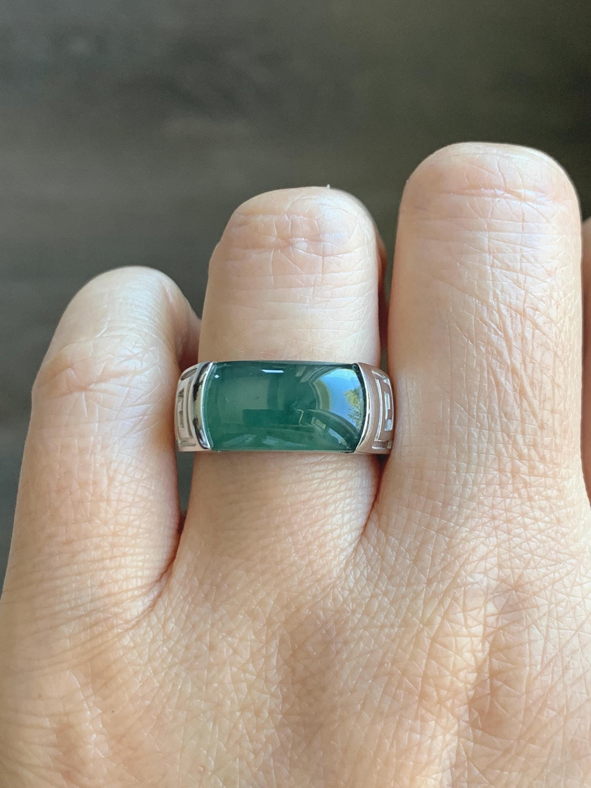 Certified Natural Grade A Guatemalan Icy Teal Green Marbled Jade Jadeite Saddle Ring Sterling Silver Size 7 US 9.31g 天然冰危蓝绿飘花翡翠马鞍戒指 1026