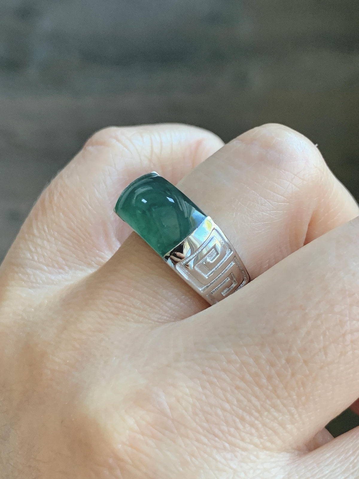 Certified Natural Grade A Guatemalan Icy Teal Green Marbled Jade Jadeite Saddle Ring Sterling Silver Size 7 US 9.31g 天然冰危蓝绿飘花翡翠马鞍戒指 1026