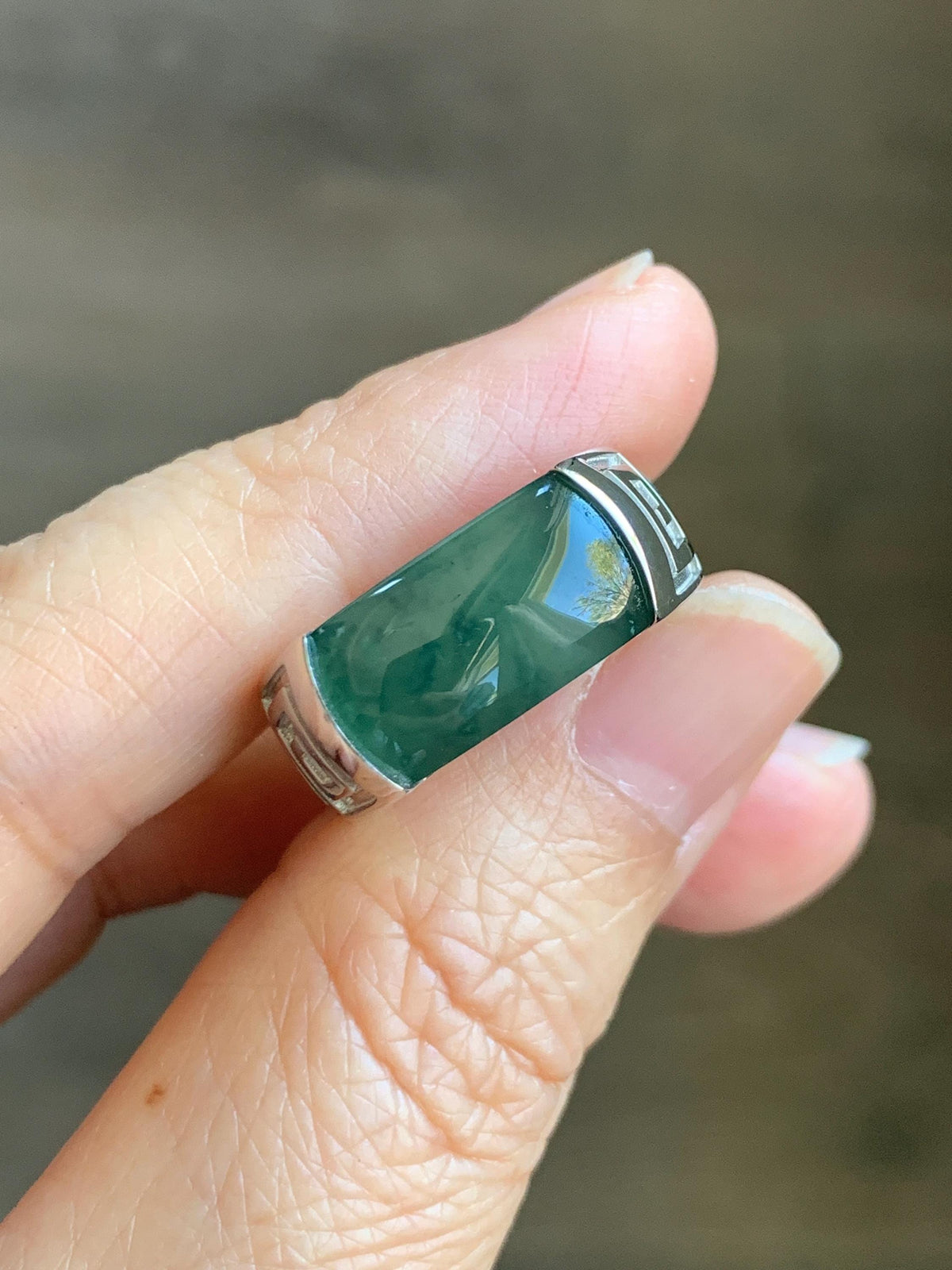 Certified Natural Grade A Guatemalan Icy Teal Green Marbled Jade Jadeite Saddle Ring Sterling Silver Size 7 US 9.31g 天然冰危蓝绿飘花翡翠马鞍戒指 1026