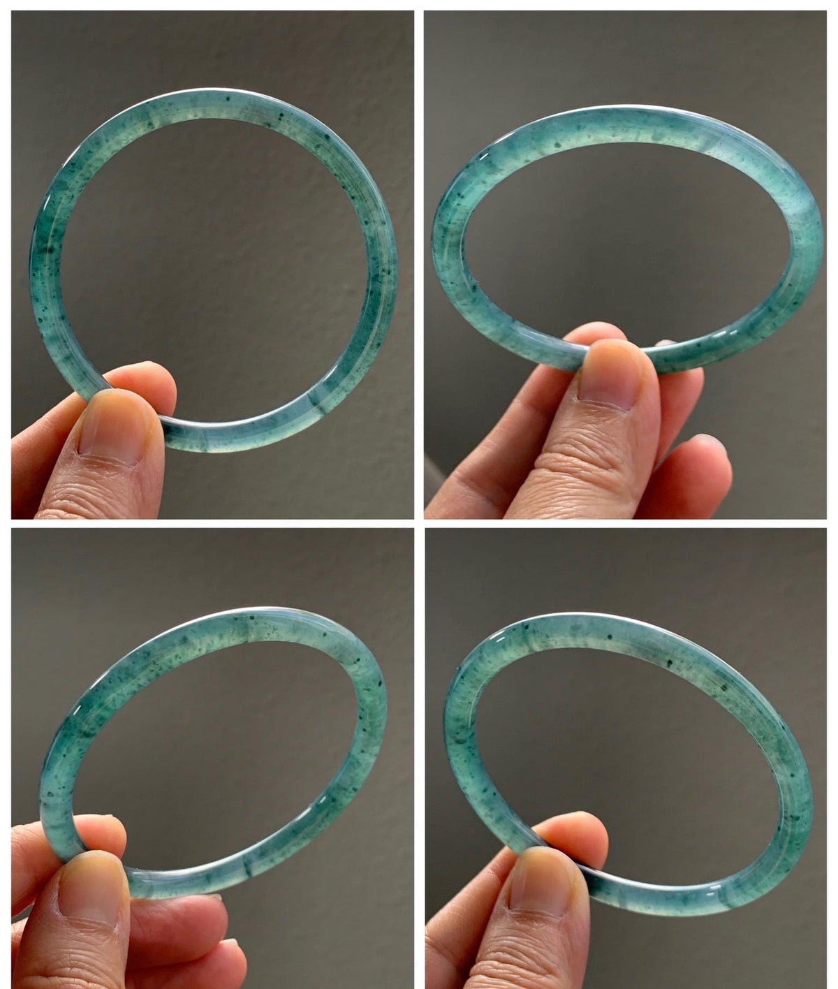 Certified Natural Grade A Guatemalan Icy Translucent Dark Teal Green Jade Jadeite Slim Bangle 58.08mm 7.18” 18.12g 天然冰胶危深蓝绿翡翠细圆条手镯 988