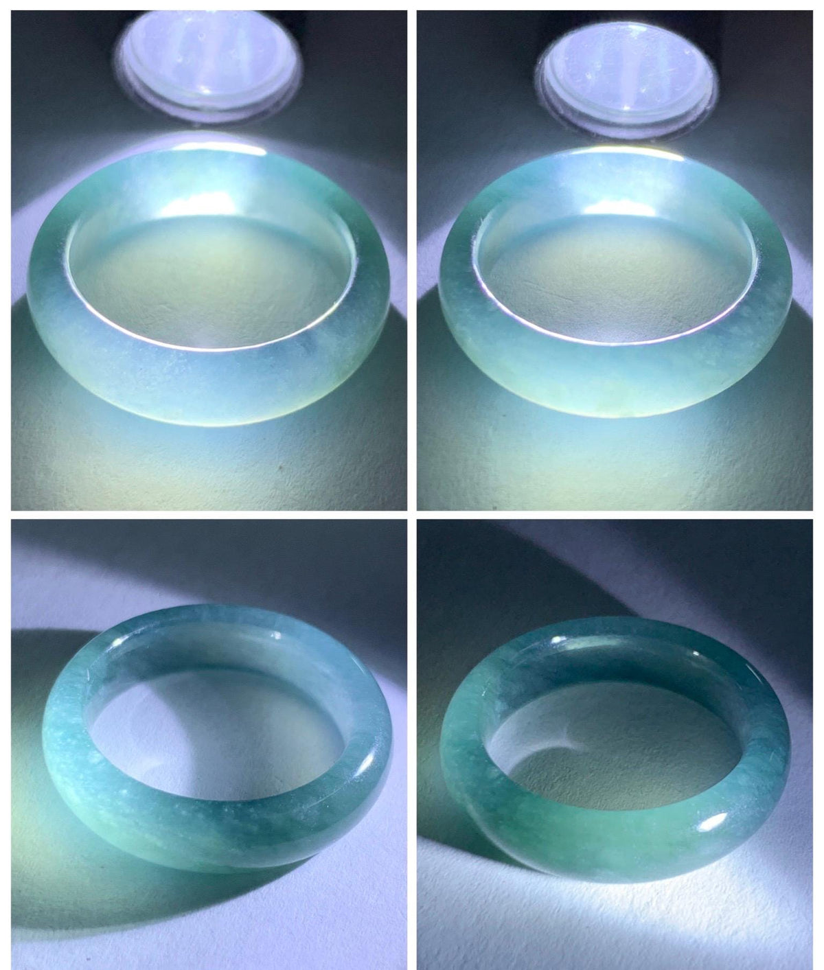 Natural Guatemalan Grade A Icy Translucent Teal Blue Jade Jadeite Jieyang Band Ring Comfort Fit Size 8.25 US 3g 天然冰胶危蓝翡翠揭阳工戒圈 WJY420G