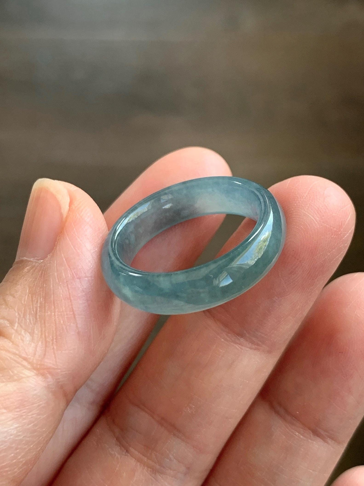 Natural Guatemalan Grade A Icy Translucent Teal Blue Jade Jadeite Jieyang Band Ring Comfort Fit Size 8.25 US 3g 天然冰胶危蓝翡翠揭阳工戒圈 WJY420G