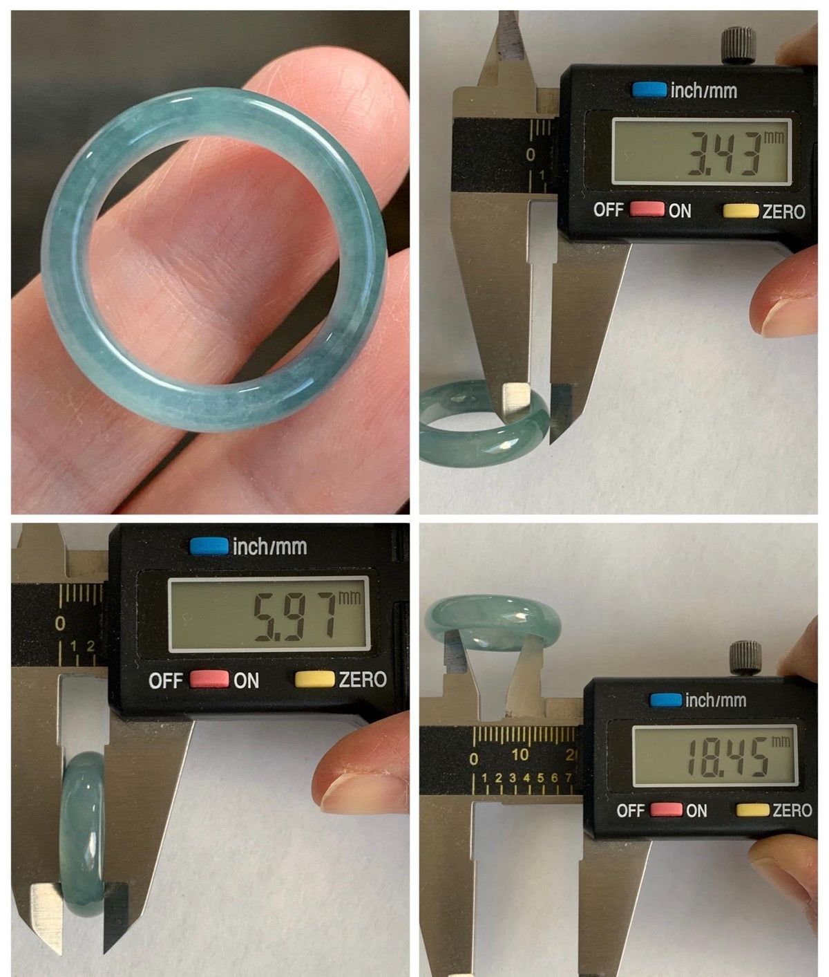 Natural Guatemalan Grade A Icy Translucent Teal Blue Jade Jadeite Jieyang Band Ring Comfort Fit Size 8.25 US 3g 天然冰胶危蓝翡翠揭阳工戒圈 WJY420G
