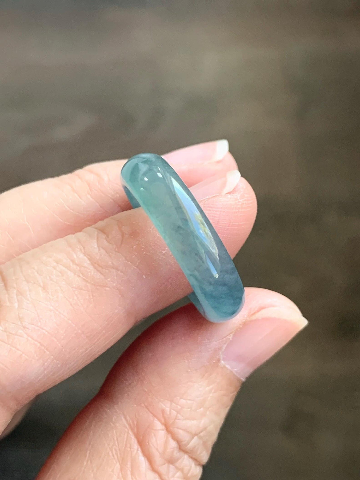 Natural Guatemalan Grade A Icy Translucent Teal Blue Jade Jadeite Jieyang Band Ring Comfort Fit Size 8.25 US 3g 天然冰胶危蓝翡翠揭阳工戒圈 WJY420G