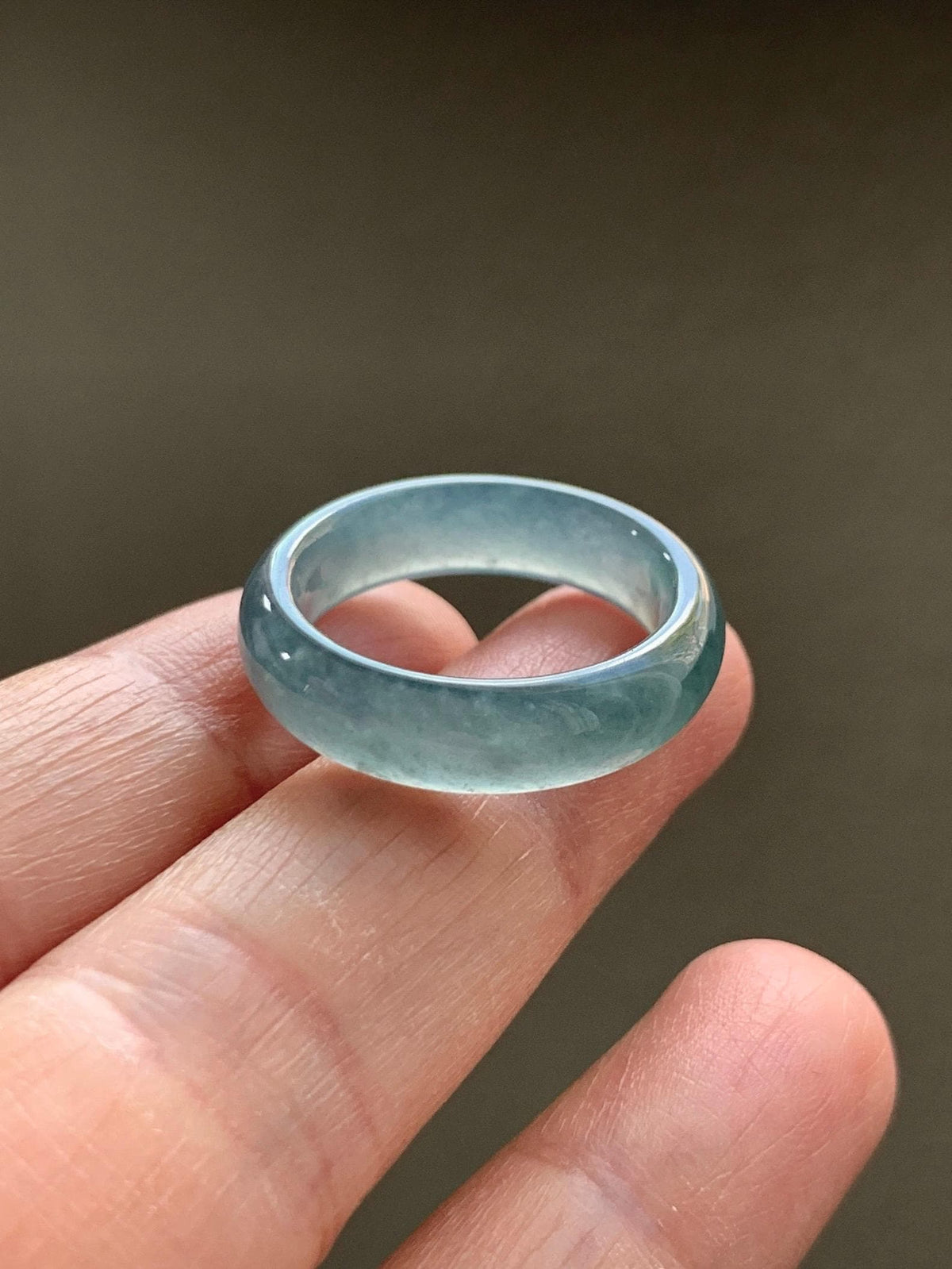 Natural Guatemalan Grade A Icy Translucent Teal Blue Jade Jadeite Jieyang Band Ring Comfort Fit Size 8.25 US 3g 天然冰胶危蓝翡翠揭阳工戒圈 WJY420G