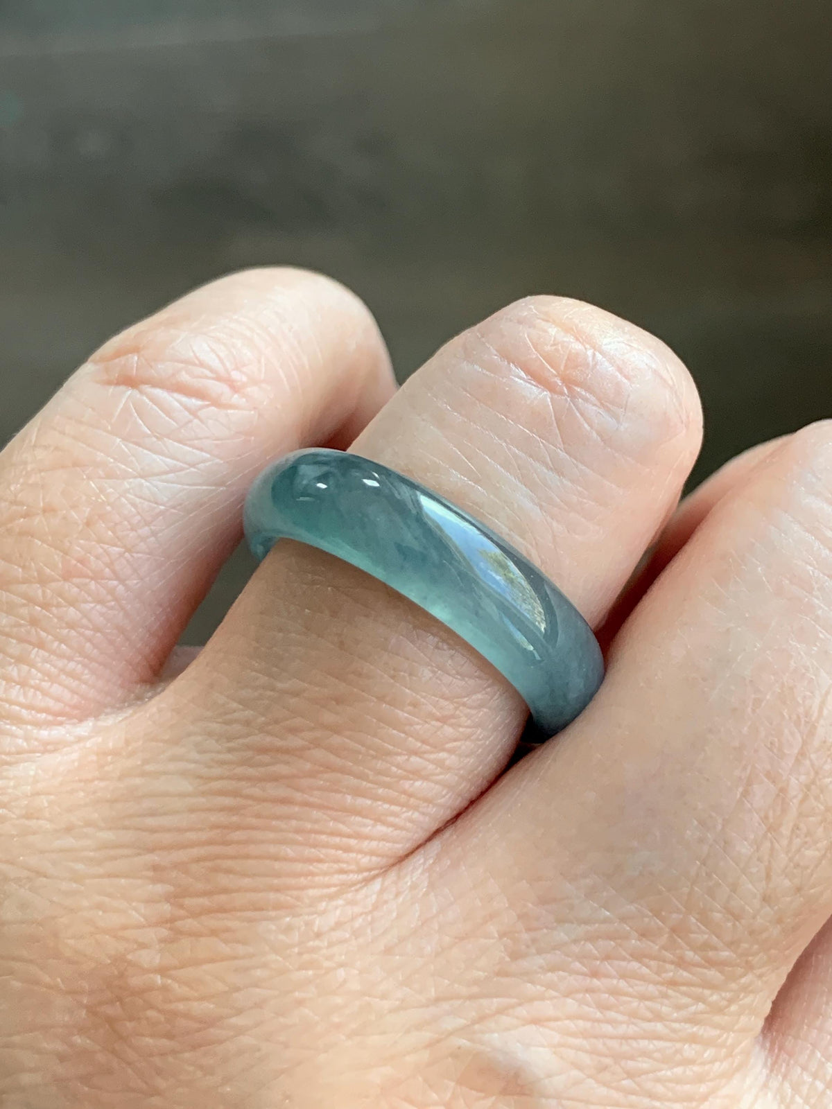 Natural Guatemalan Grade A Icy Translucent Teal Blue Jade Jadeite Jieyang Band Ring Comfort Fit Size 8.25 US 3g 天然冰胶危蓝翡翠揭阳工戒圈 WJY420G