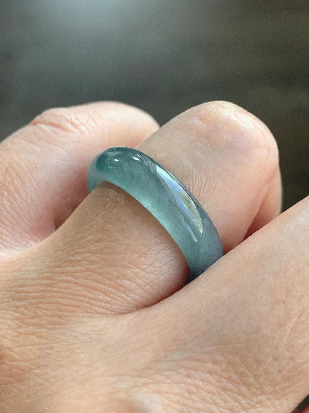 Natural Guatemalan Grade A Icy Translucent Teal Blue Jade Jadeite Jieyang Band Ring Comfort Fit Size 8.25 US 3g 天然冰胶危蓝翡翠揭阳工戒圈 WJY420G