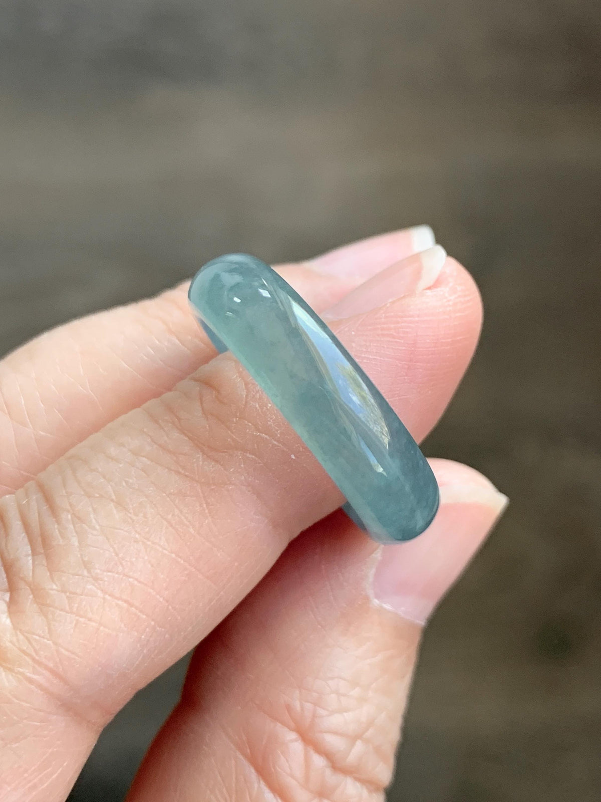 Natural Guatemalan Grade A Icy Translucent Teal Blue Jade Jadeite Jieyang Band Ring Comfort Fit Size 8.25 US 3g 天然冰胶危蓝翡翠揭阳工戒圈 WJY420G