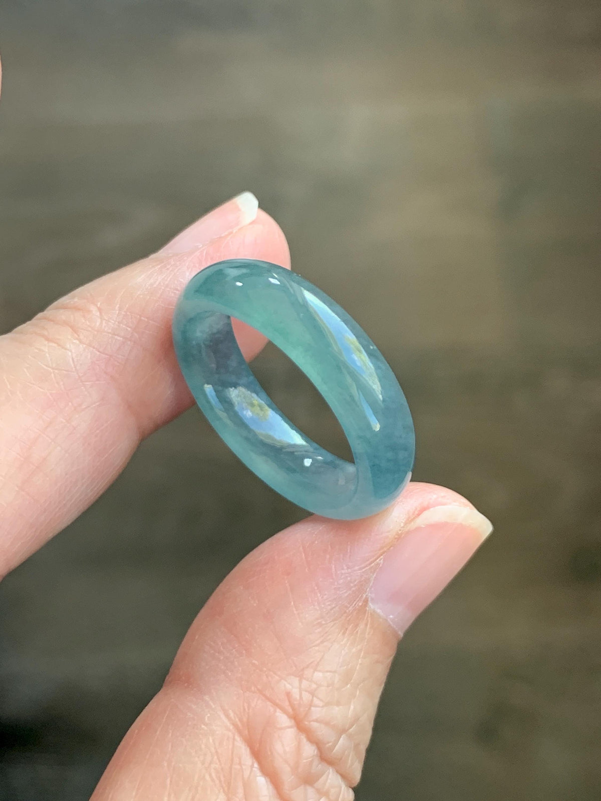 Natural Guatemalan Grade A Icy Translucent Teal Blue Jade Jadeite Jieyang Band Ring Comfort Fit Size 8.25 US 3g 天然冰胶危蓝翡翠揭阳工戒圈 WJY420G
