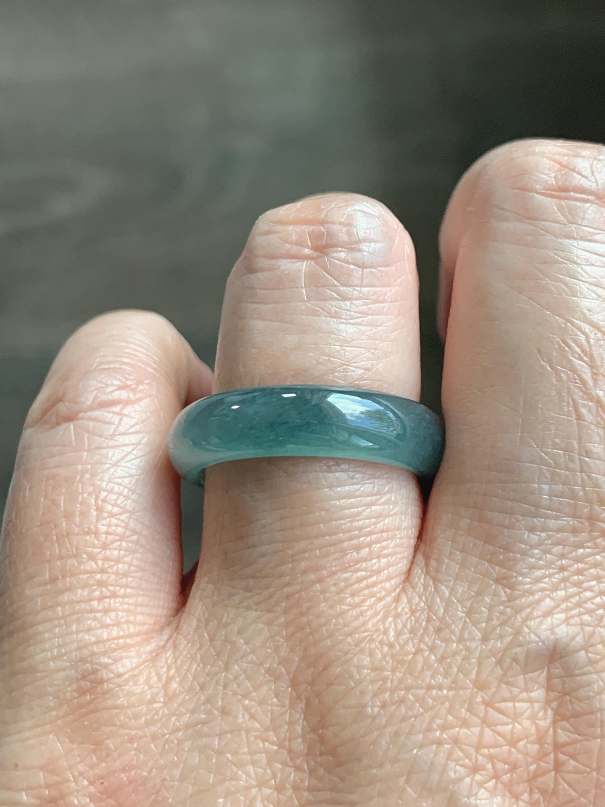 Natural Guatemalan Grade A Icy Translucent Teal Blue Jade Jadeite Jieyang Band Ring Comfort Fit Size 8 US 4g 天然冰胶危蓝翡翠揭阳工戒圈 WJY420F