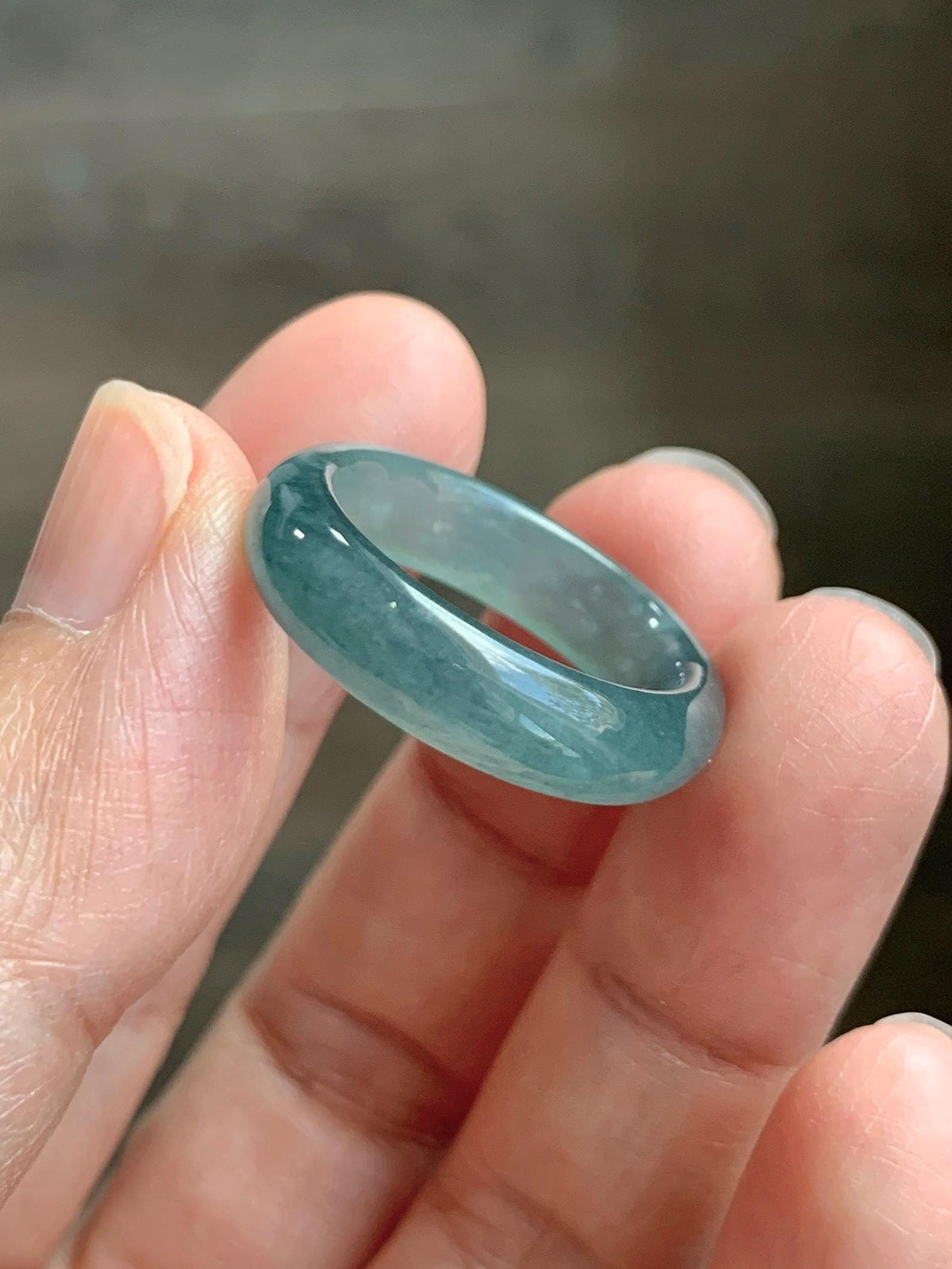 Natural Guatemalan Grade A Icy Translucent Teal Blue Jade Jadeite Jieyang Band Ring Comfort Fit Size 8 US 4g 天然冰胶危蓝翡翠揭阳工戒圈 WJY420F