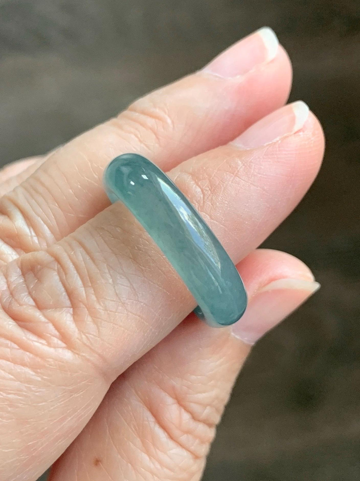 Natural Guatemalan Grade A Icy Translucent Teal Blue Jade Jadeite Jieyang Band Ring Comfort Fit Size 8 US 4g 天然冰胶危蓝翡翠揭阳工戒圈 WJY420F