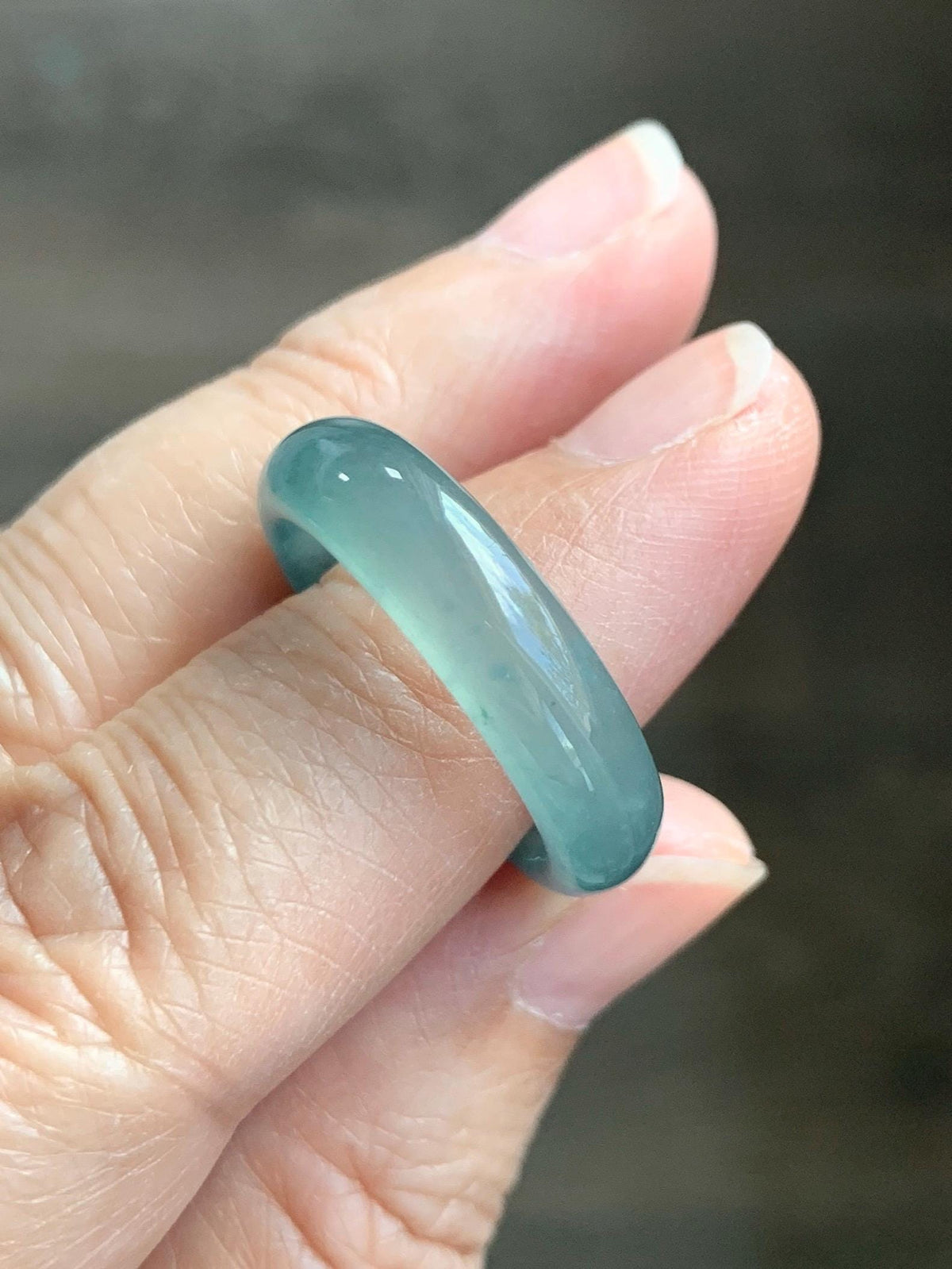 Natural Guatemalan Grade A Icy Translucent Teal Blue Jade Jadeite Jieyang Band Ring Comfort Fit Size 8 US 4g 天然冰胶危蓝翡翠揭阳工戒圈 WJY420F
