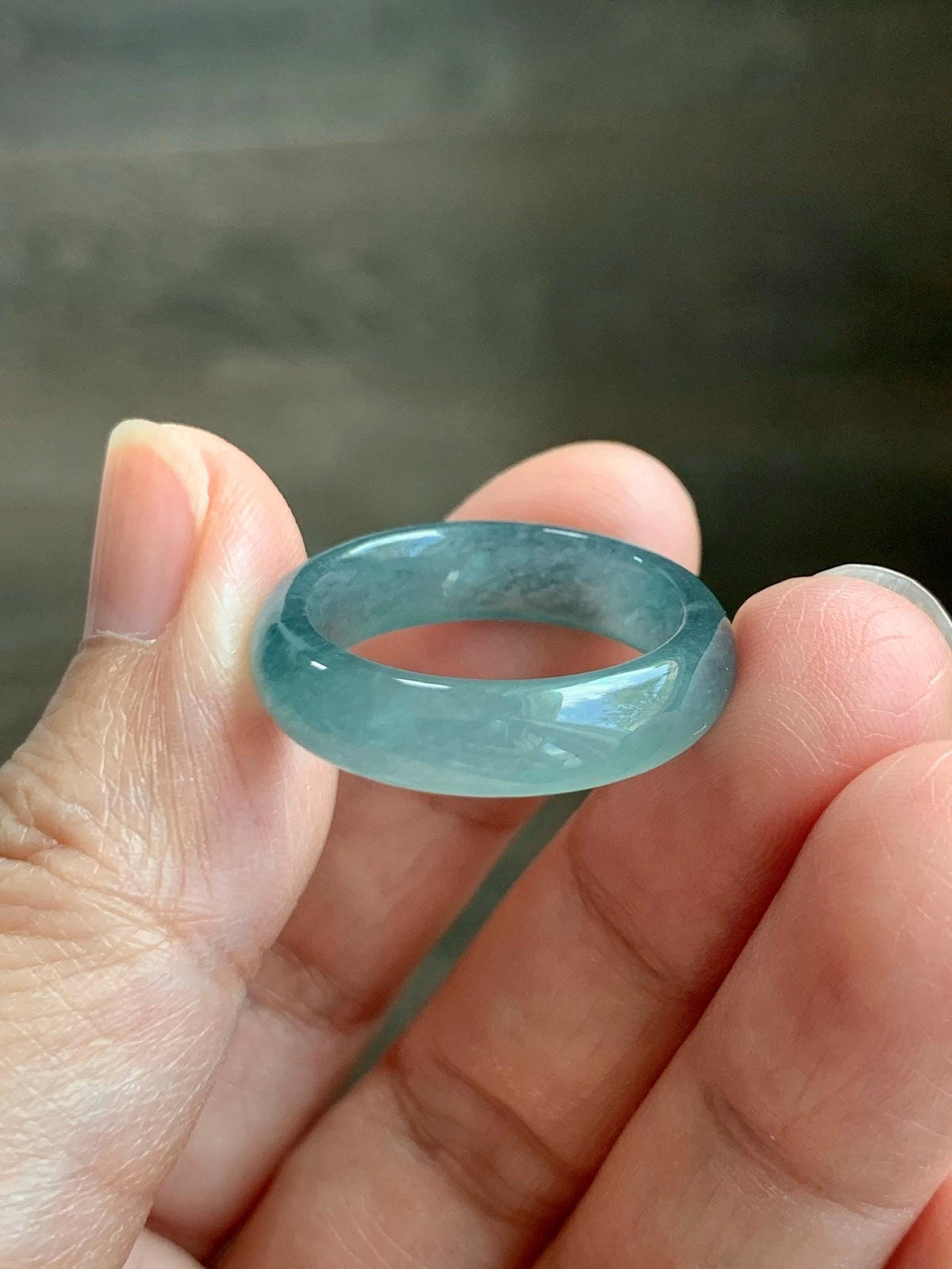 Natural Guatemalan Grade A Icy Translucent Teal Blue Jade Jadeite Jieyang Band Ring Comfort Fit Size 8 US 4g 天然冰胶危蓝翡翠揭阳工戒圈 WJY420F