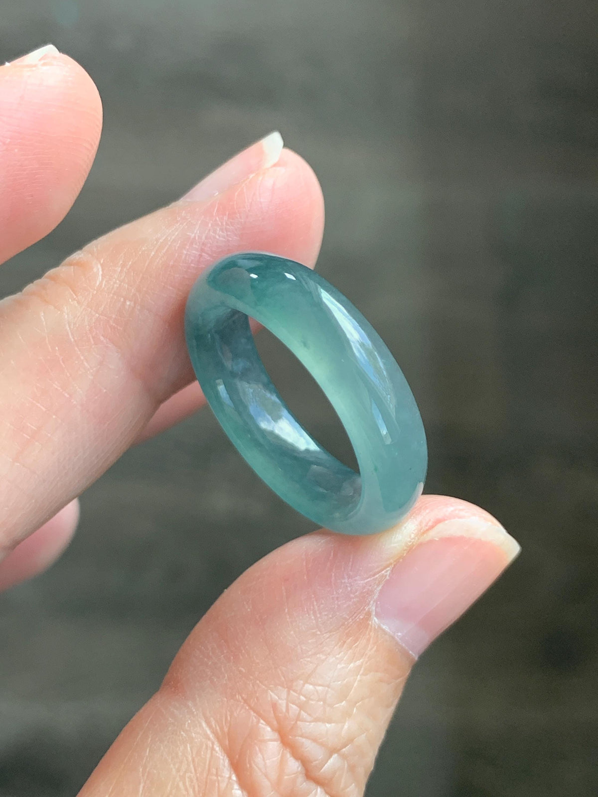 Natural Guatemalan Grade A Icy Translucent Teal Blue Jade Jadeite Jieyang Band Ring Comfort Fit Size 8 US 4g 天然冰胶危蓝翡翠揭阳工戒圈 WJY420F