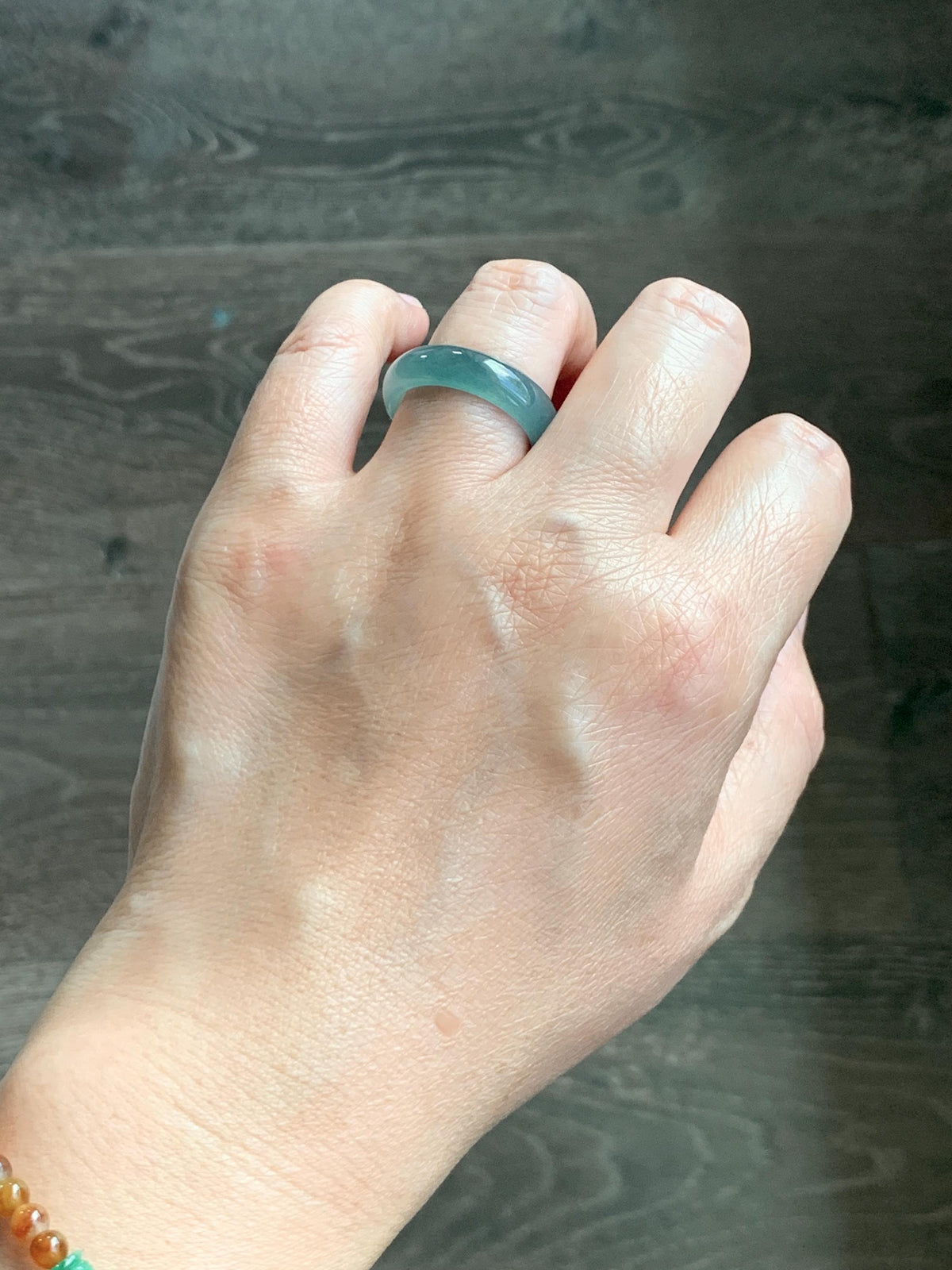 Natural Guatemalan Grade A Icy Translucent Teal Blue Jade Jadeite Jieyang Band Ring Comfort Fit Size 8 US 4g 天然冰胶危蓝翡翠揭阳工戒圈 WJY420F