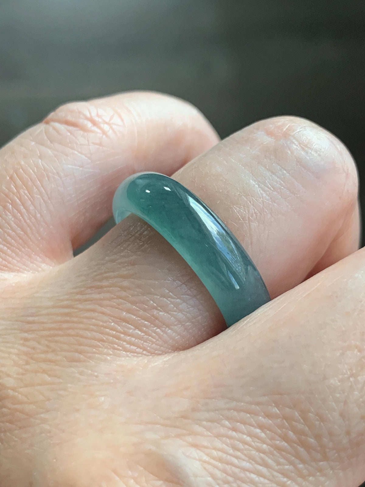 Natural Guatemalan Grade A Icy Translucent Teal Blue Jade Jadeite Jieyang Band Ring Comfort Fit Size 8 US 4g 天然冰胶危蓝翡翠揭阳工戒圈 WJY420F