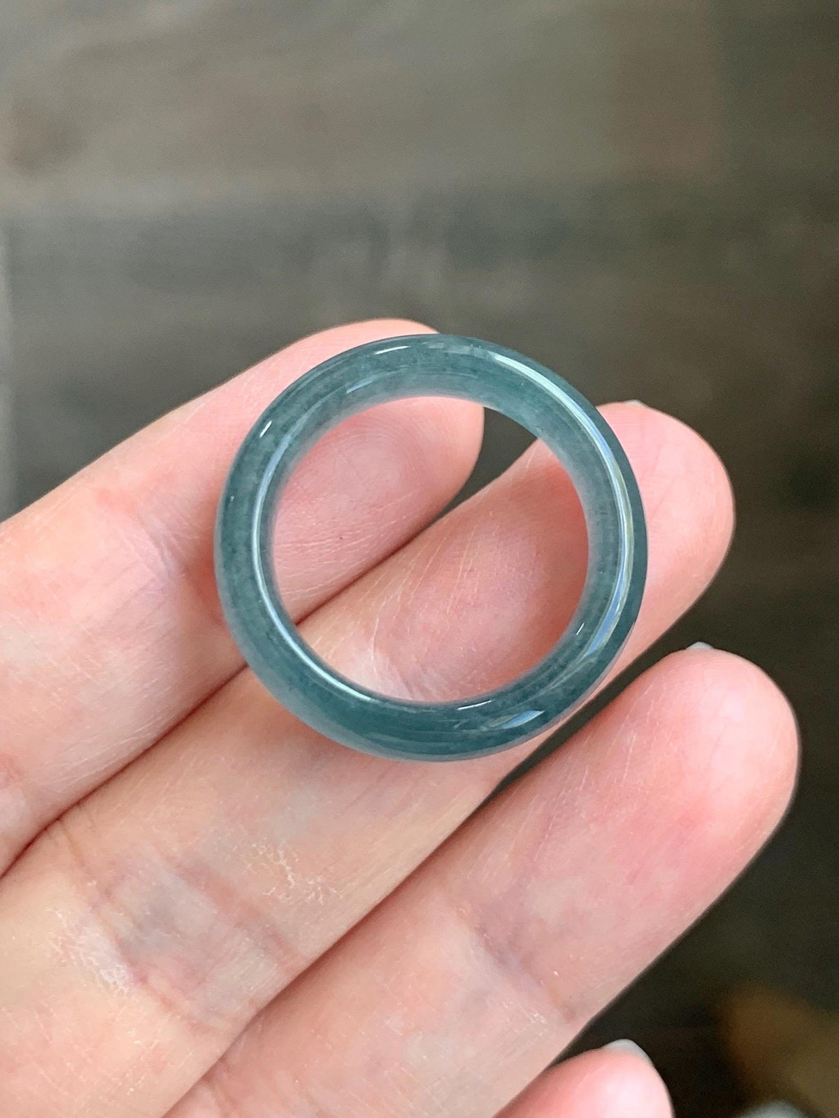 Natural Guatemalan Grade A Icy Translucent Teal Blue Jade Jadeite Jieyang Band Ring Comfort Fit Size 8.5 US 4g 天然冰胶危蓝翡翠揭阳工戒圈 WJY420E