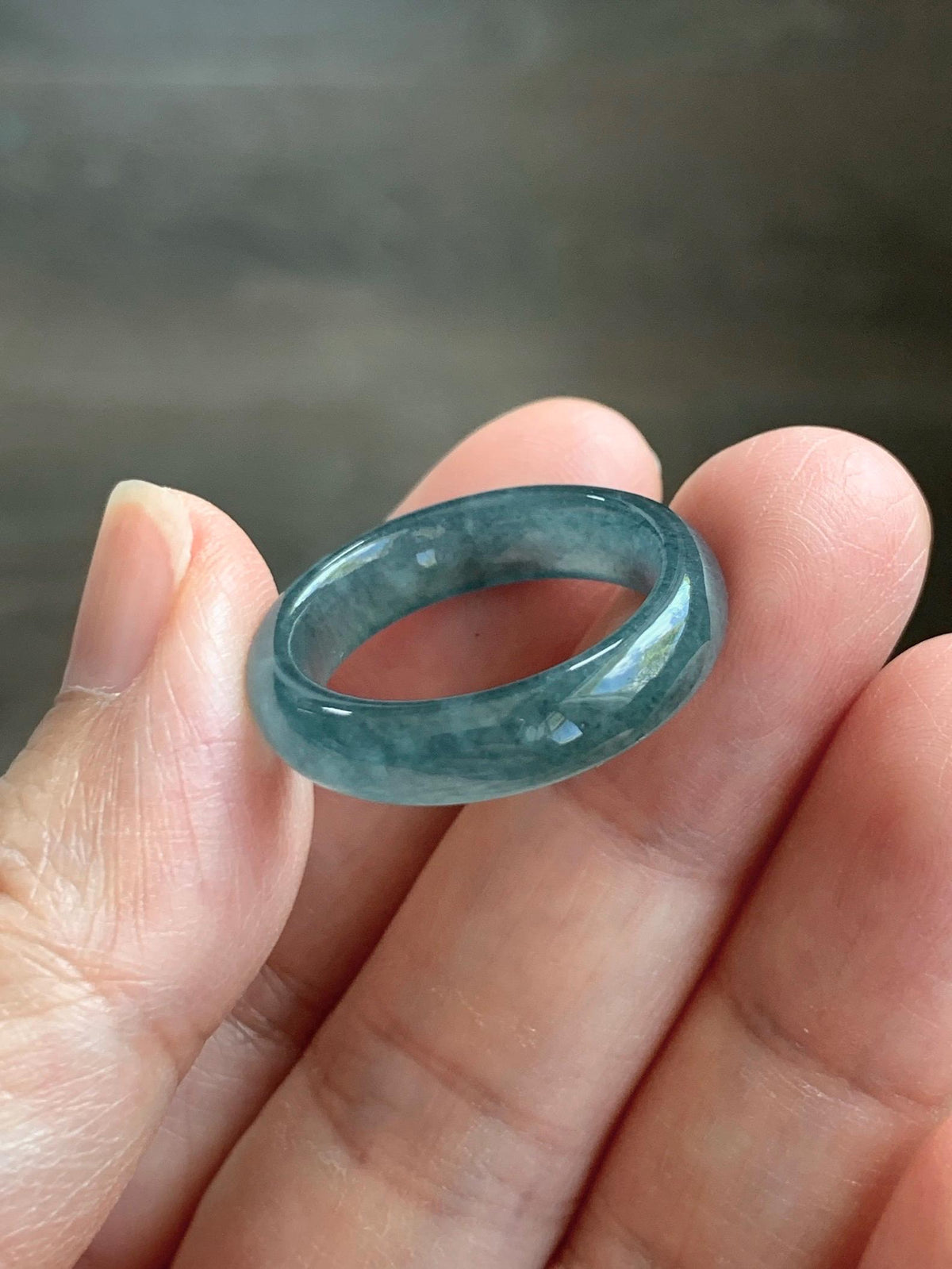Natural Guatemalan Grade A Icy Translucent Teal Blue Jade Jadeite Jieyang Band Ring Comfort Fit Size 8.5 US 4g 天然冰胶危蓝翡翠揭阳工戒圈 WJY420E