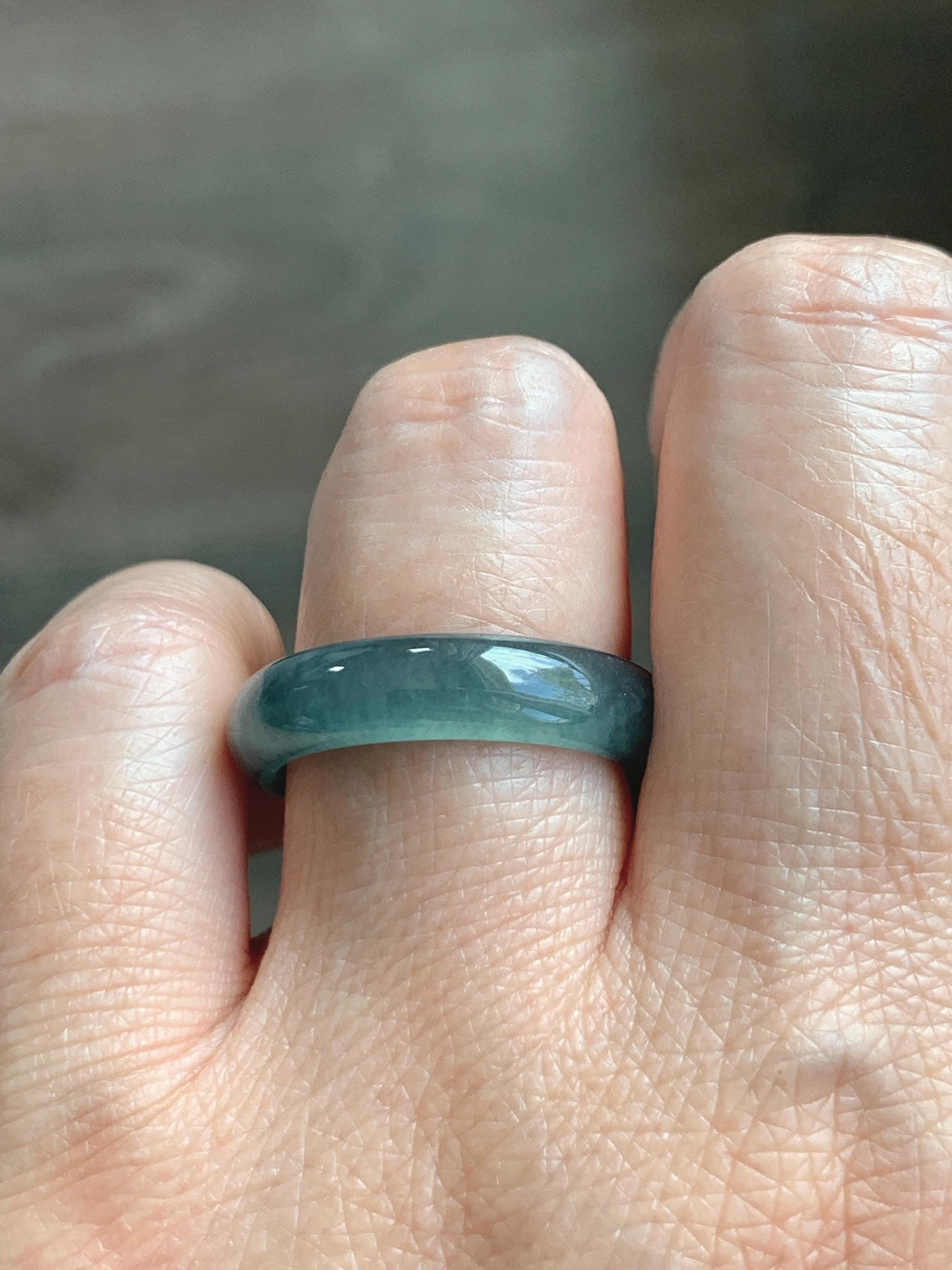 Natural Guatemalan Grade A Icy Translucent Teal Blue Jade Jadeite Jieyang Band Ring Comfort Fit Size 8.5 US 4g 天然冰胶危蓝翡翠揭阳工戒圈 WJY420E