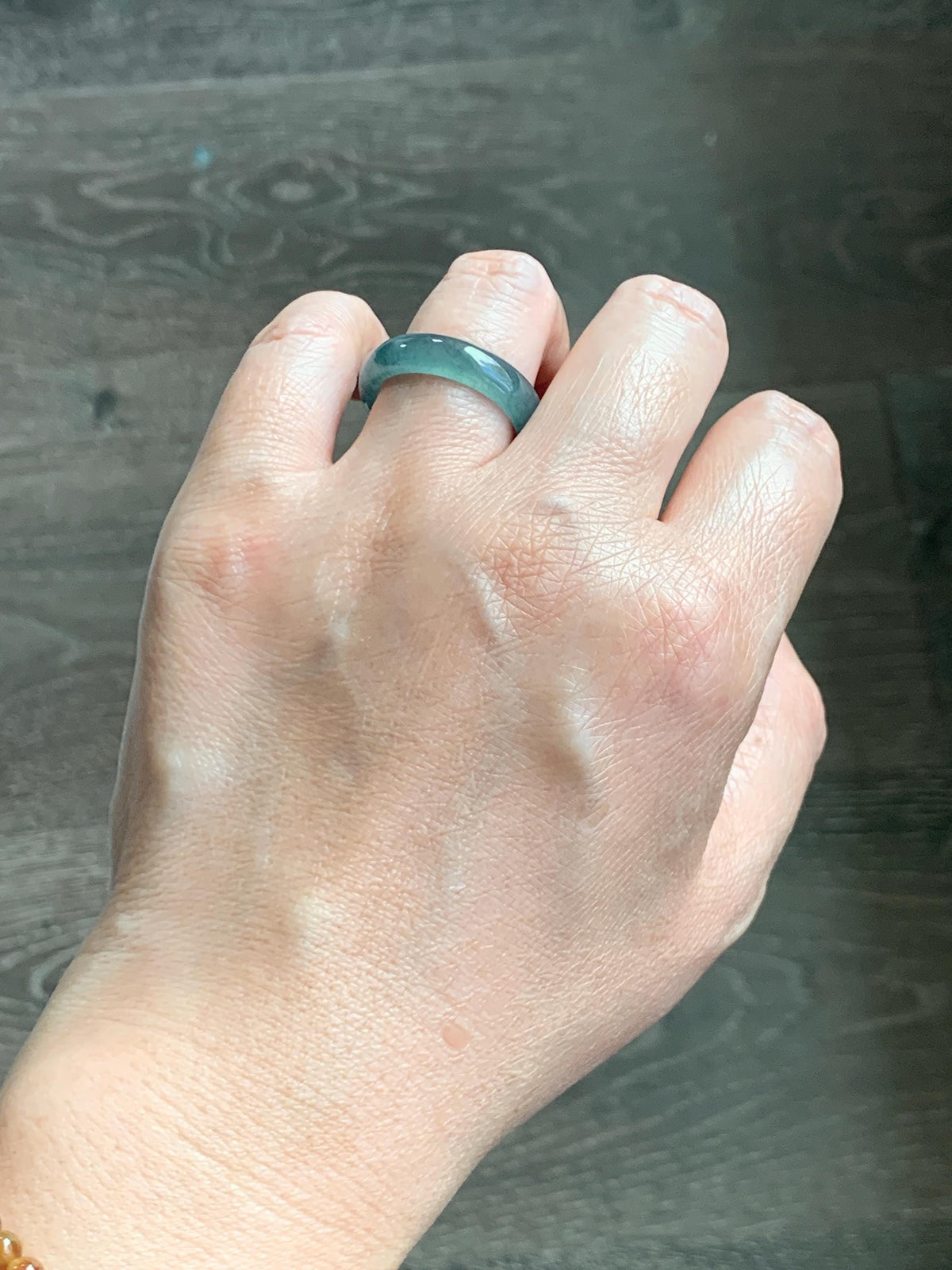 Natural Guatemalan Grade A Icy Translucent Teal Blue Jade Jadeite Jieyang Band Ring Comfort Fit Size 8.5 US 4g 天然冰胶危蓝翡翠揭阳工戒圈 WJY420E