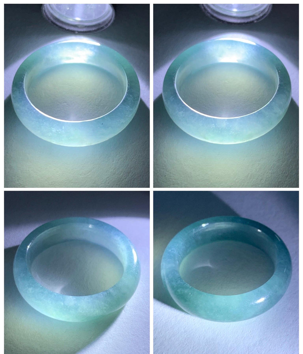 Natural Guatemalan Grade A Icy Translucent Teal Blue Jade Jadeite Jieyang Band Ring Comfort Fit Size 6.75 US 3g 天然冰胶危蓝翡翠揭阳工戒圈 WJY420D