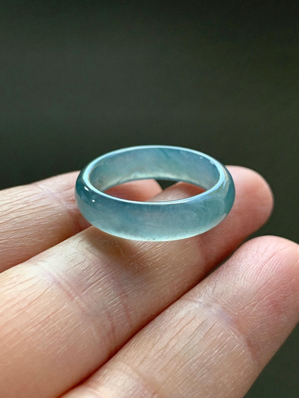 Natural Guatemalan Grade A Icy Translucent Teal Blue Jade Jadeite Jieyang Band Ring Comfort Fit Size 6.75 US 3g 天然冰胶危蓝翡翠揭阳工戒圈 WJY420D