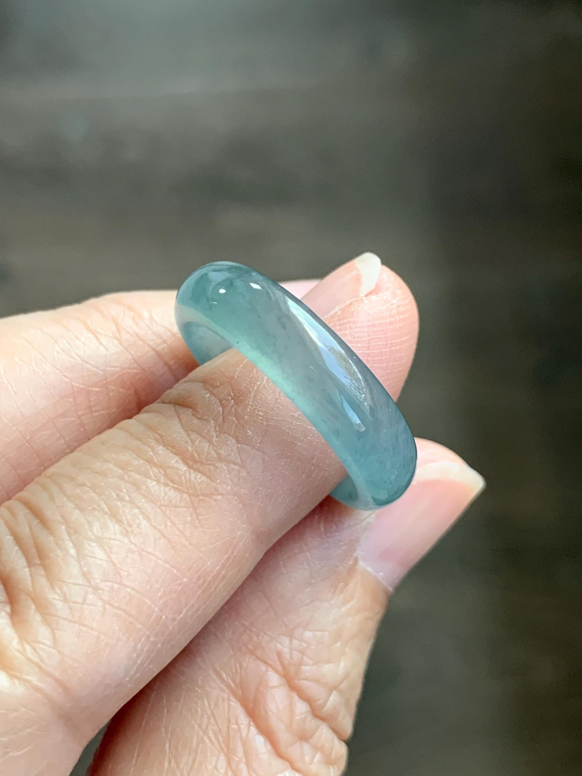 Natural Guatemalan Grade A Icy Translucent Teal Blue Jade Jadeite Jieyang Band Ring Comfort Fit Size 6.75 US 3g 天然冰胶危蓝翡翠揭阳工戒圈 WJY420D