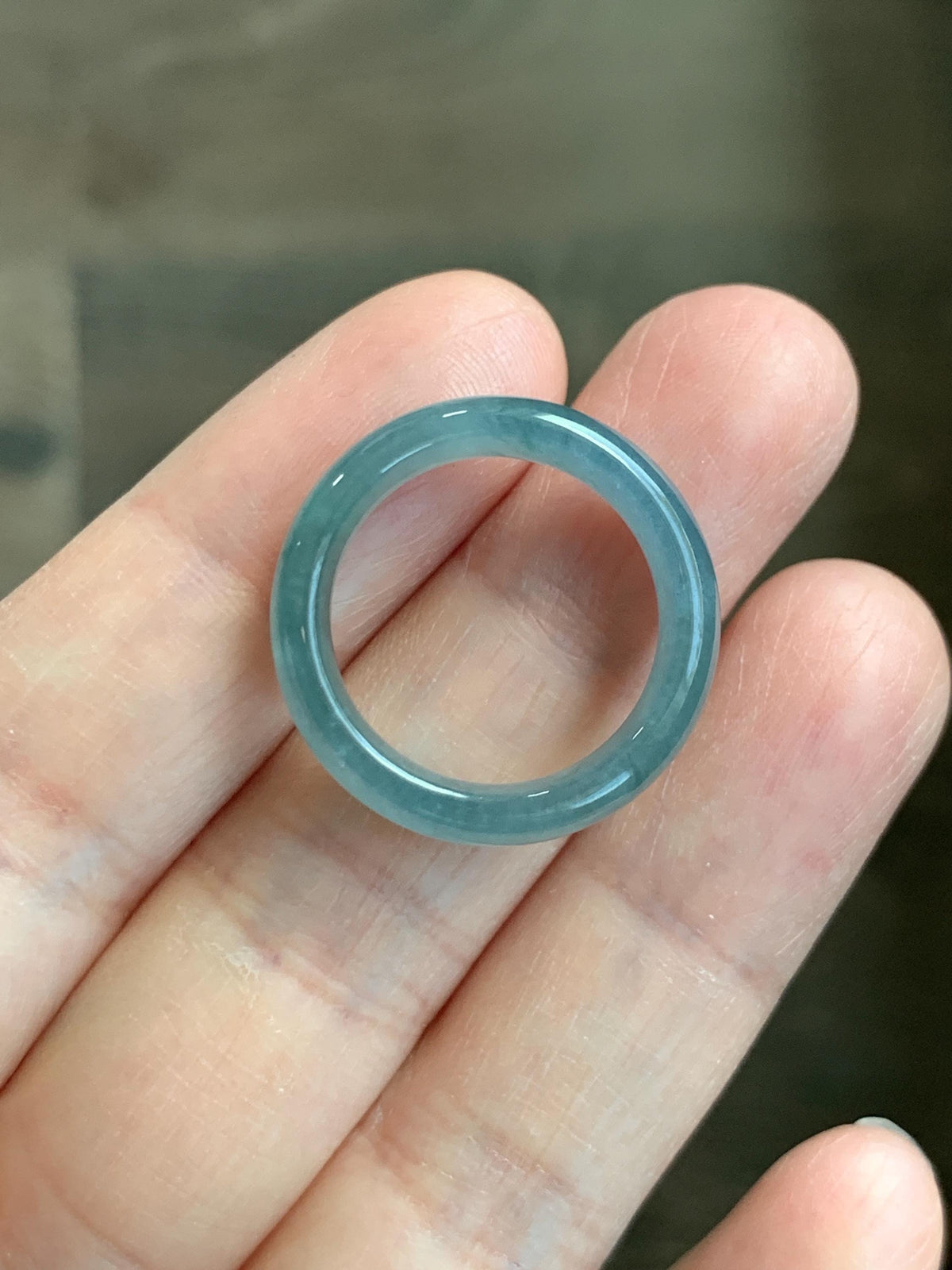 Natural Guatemalan Grade A Icy Translucent Teal Blue Jade Jadeite Jieyang Band Ring Comfort Fit Size 6.75 US 3g 天然冰胶危蓝翡翠揭阳工戒圈 WJY420D