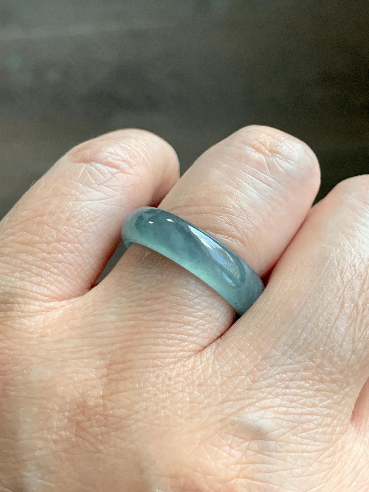 Natural Guatemalan Grade A Icy Translucent Teal Blue Jade Jadeite Jieyang Band Ring Comfort Fit Size 6.75 US 3g 天然冰胶危蓝翡翠揭阳工戒圈 WJY420D
