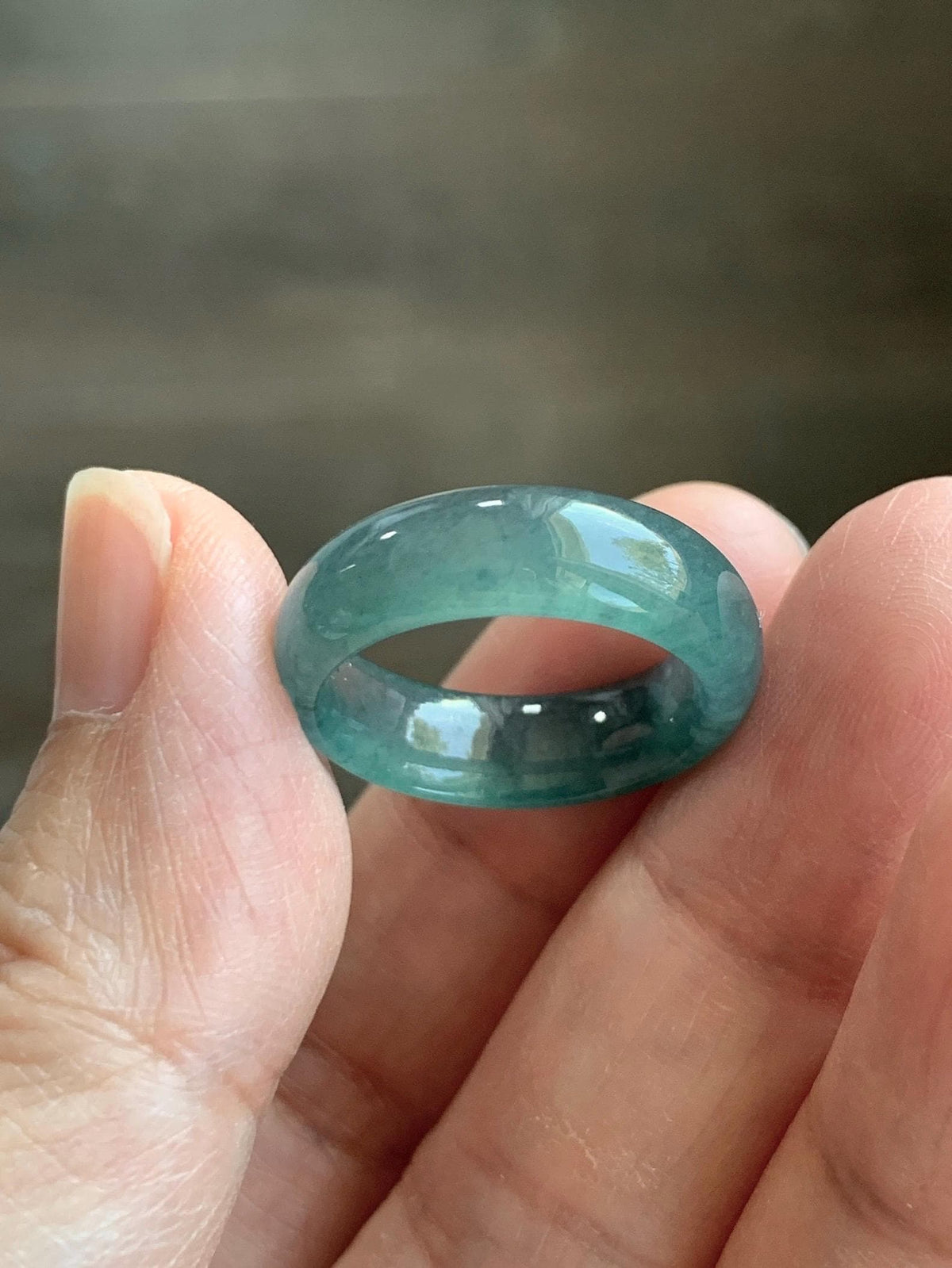 Natural Guatemalan Grade A Icy Translucent Teal Blue Jade Jadeite Jieyang Band Ring Comfort Fit Size 6 US 4g 天然冰胶危蓝翡翠揭阳工戒圈 WJY420C