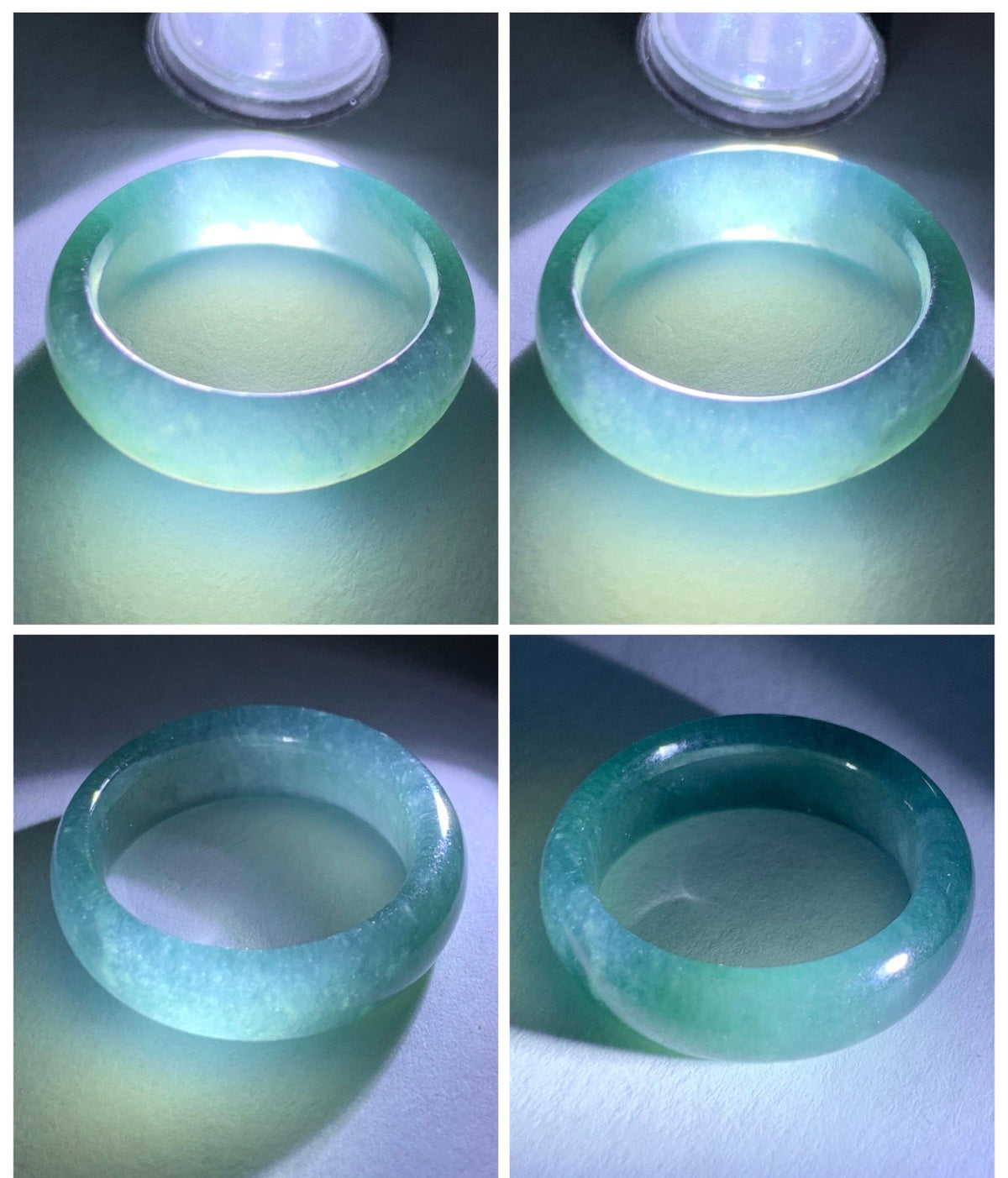 Natural Guatemalan Grade A Icy Translucent Teal Blue Jade Jadeite Jieyang Band Ring Comfort Fit Size 6 US 4g 天然冰胶危蓝翡翠揭阳工戒圈 WJY420C