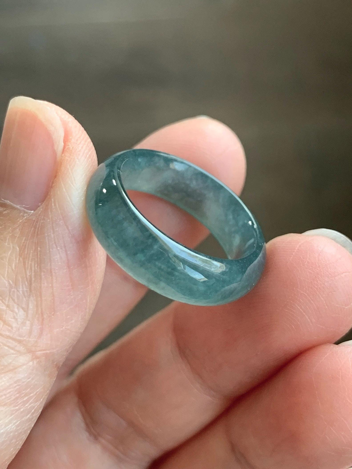 Natural Guatemalan Grade A Icy Translucent Teal Blue Jade Jadeite Jieyang Band Ring Comfort Fit Size 6 US 4g 天然冰胶危蓝翡翠揭阳工戒圈 WJY420C